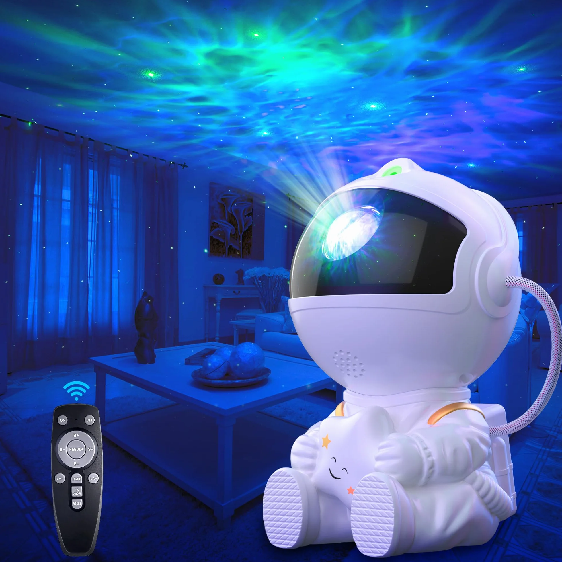 Macchiatto Projektor gwiaździstego nieba, astronauta, projektor Gwiaździste niebo, z pilotem zdalnego sterowania, 8 trybów mgławicy, obrót o 360°, lampa dla dzieci i dorosłych, sypialnia