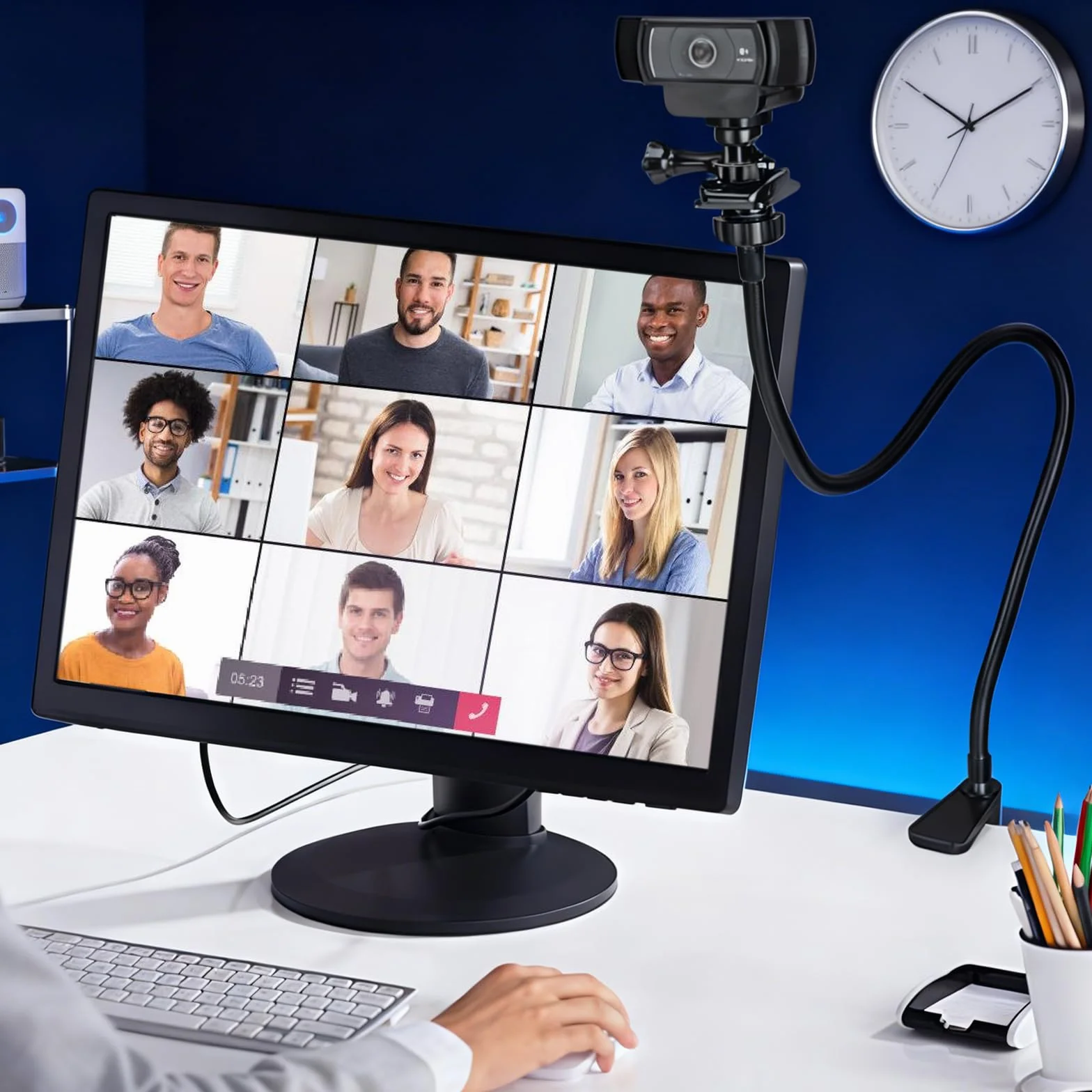 Regulowany stojak na kamerę internetową 66 cm z giętką szyją, uchwyt zaciskowy, gwint 1/4", do Logitech C920 C922x C930e C922 C930 C615 Brio