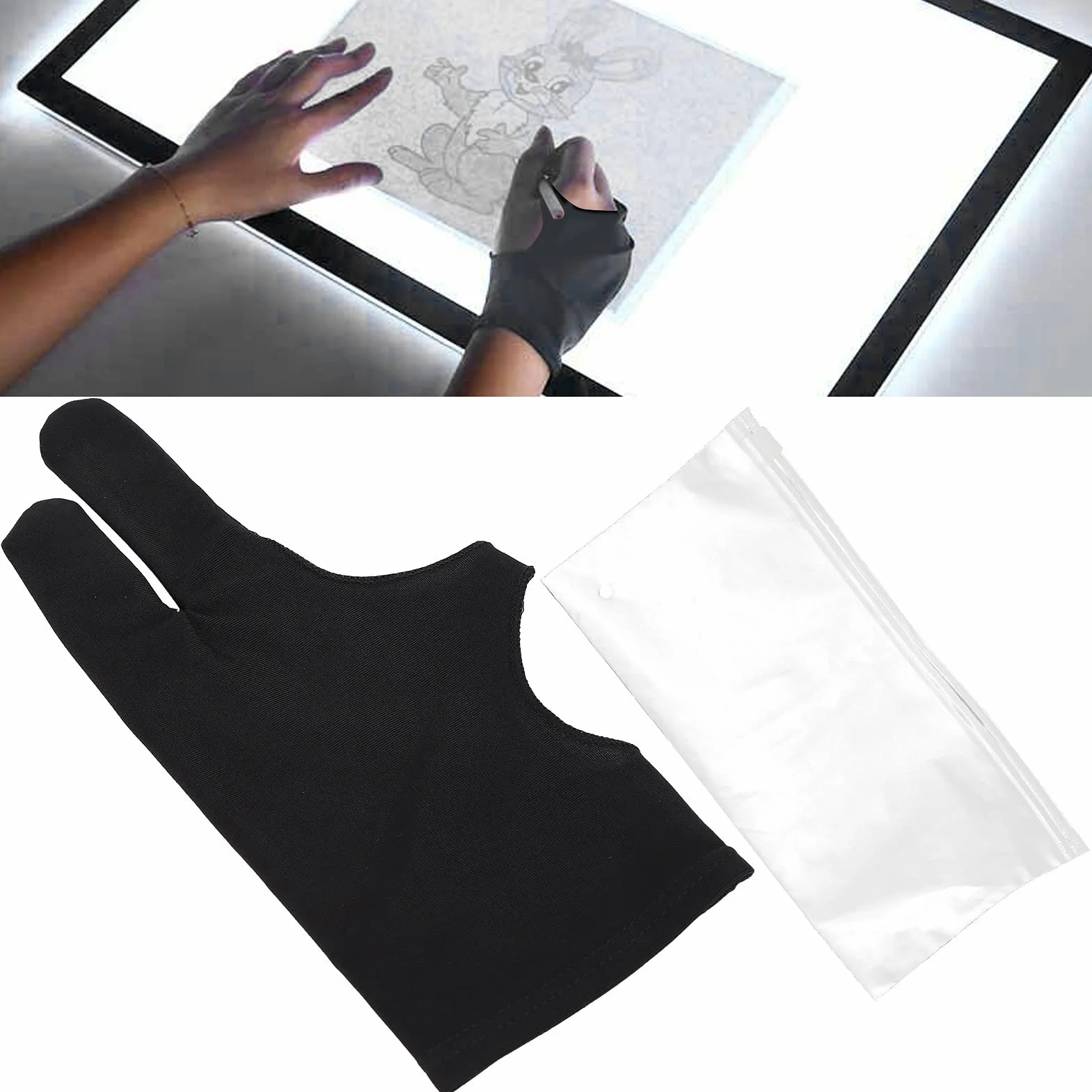 Artystyczna Rękawica Malarska 2 Palce Anti Mistouch Design Dowolny Rozmiar do Szkicowania na Prawym i Lewym Tablecie Rysunkowym (S)