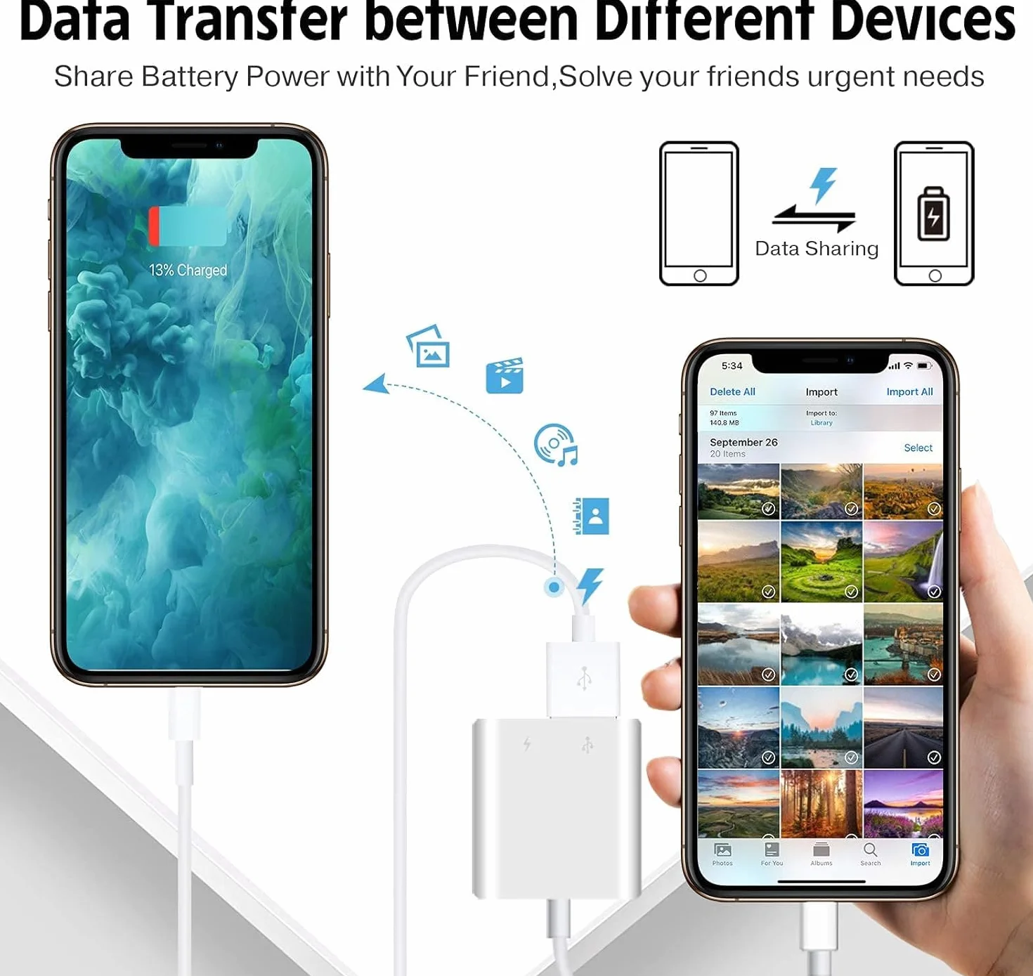 Adapter iPhone USB OTG MFi Lightning męski USB żeński kabel ładujący konwerter OTG pamięć flash czytnik kart mysz klawiatura MIDI kontroler gier