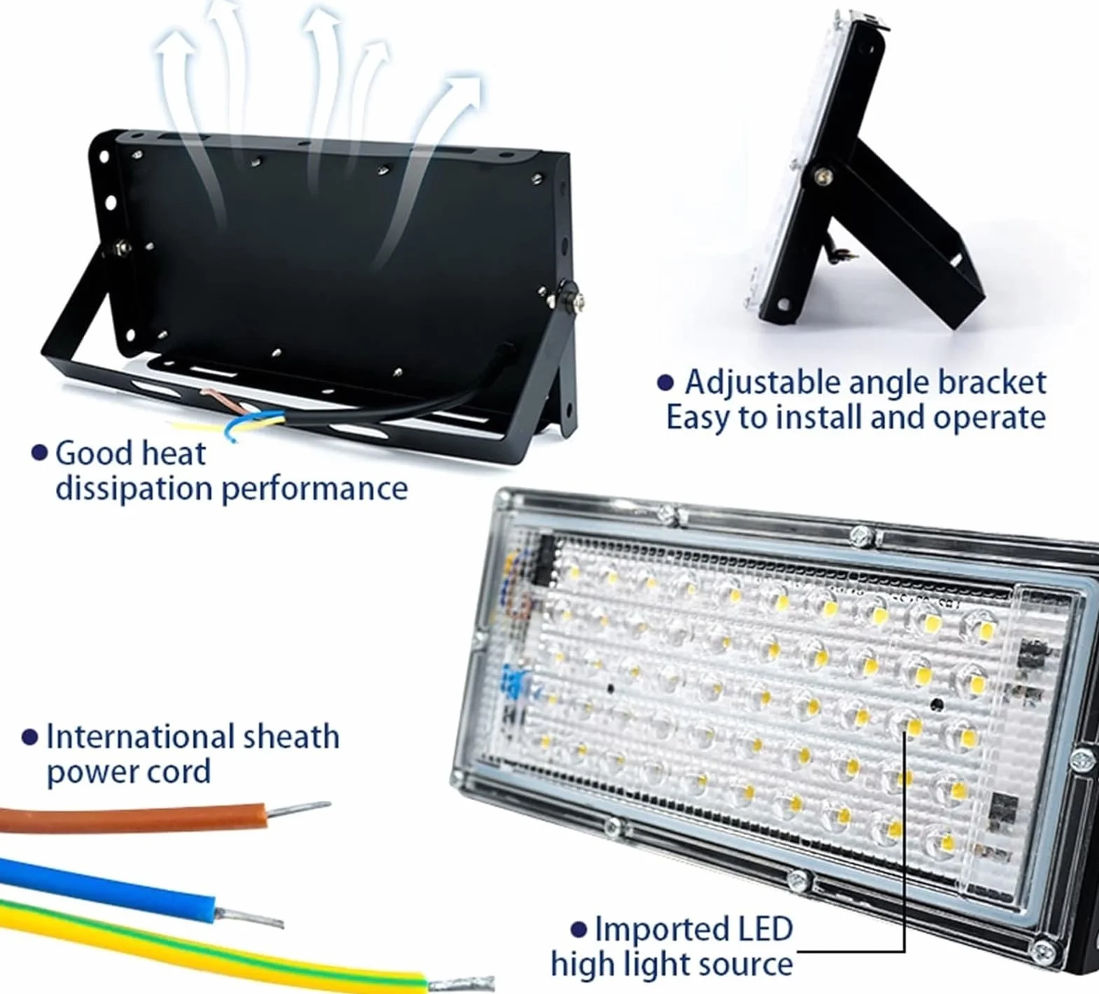 Lampy solarne zewnętrzne, Reflektor LED Lampa uliczna Projektor zewnętrzny IP65 do ogrodu, podwórka, garażu, drzwi(Flood Light X 4,WHITE 50W)
