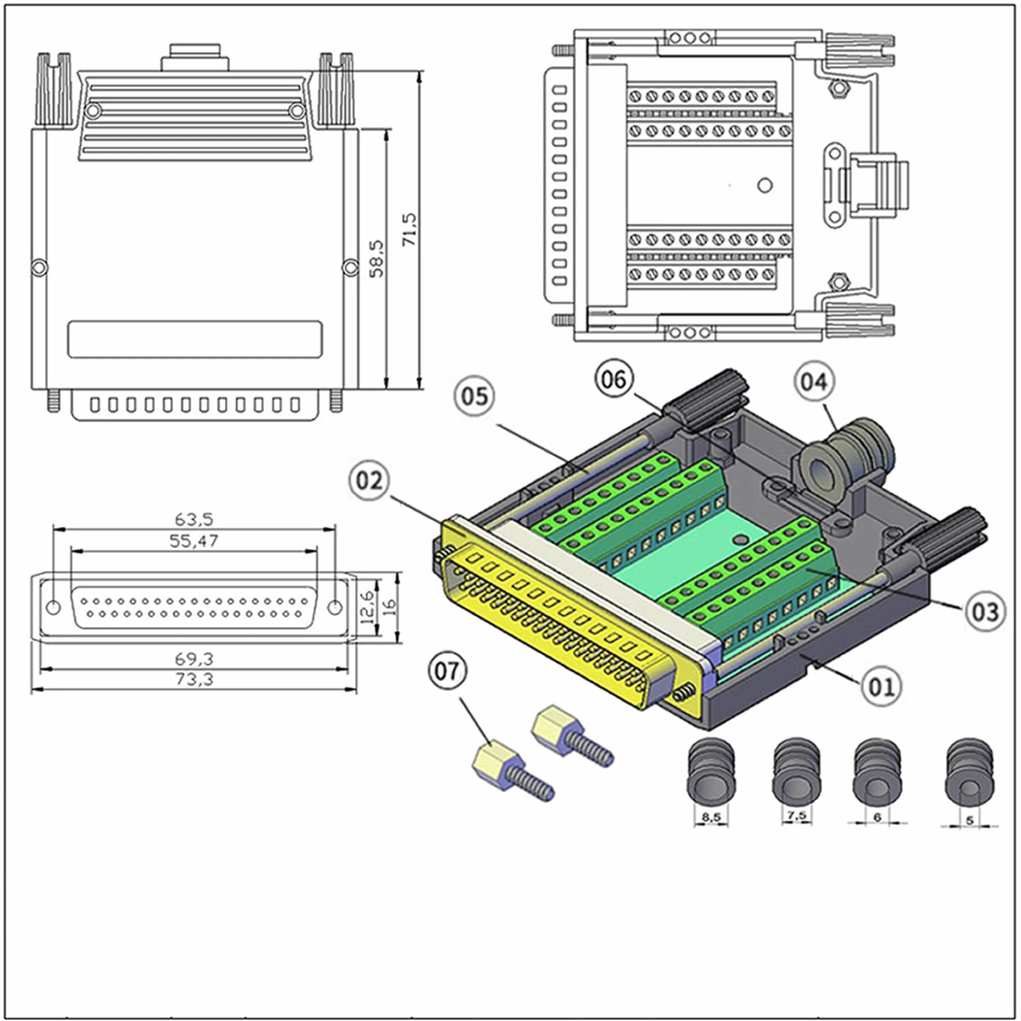Adapter RS232 D-SUB DB37 żeński bez szwu 37-pinowy złącze Breakout Board