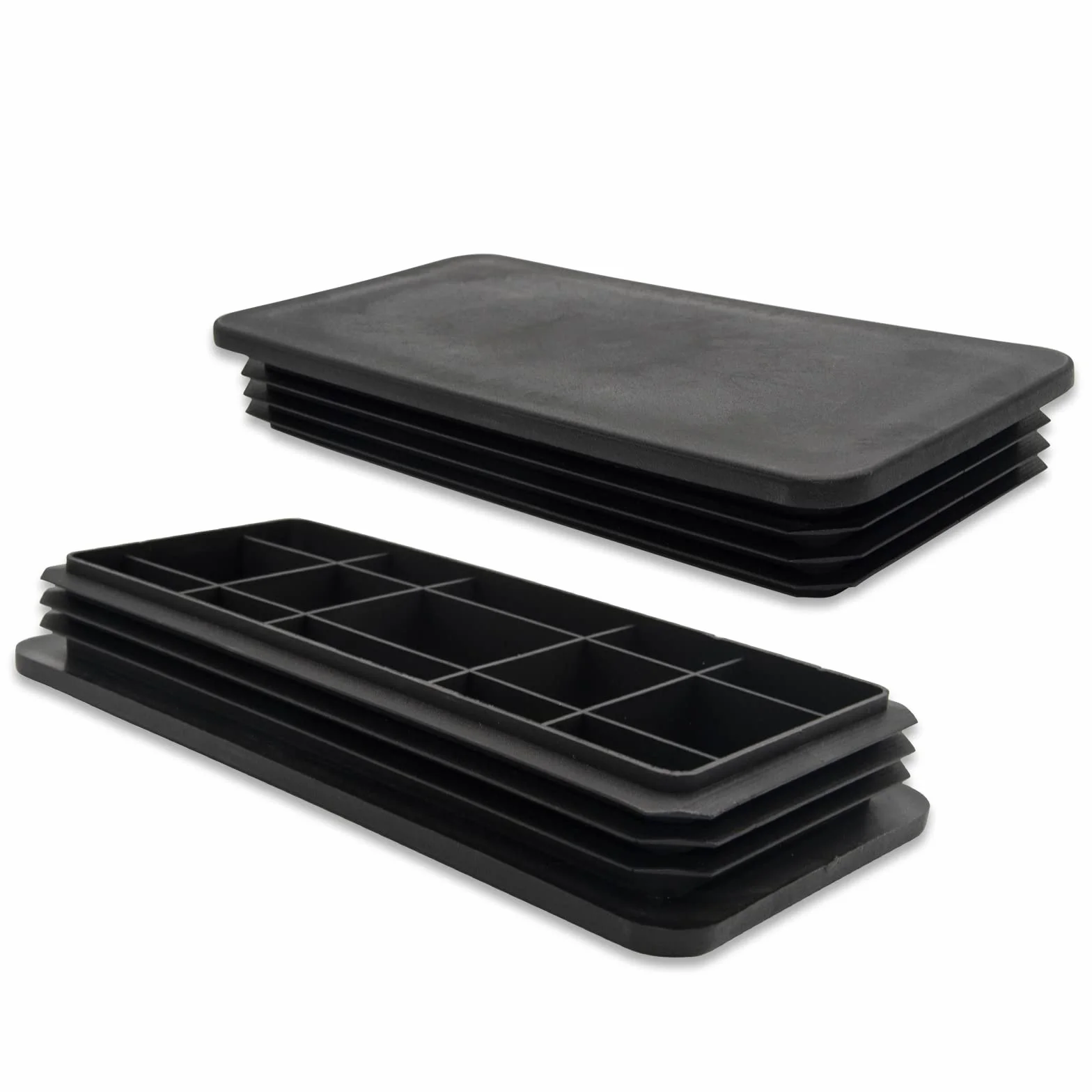 Flyshop 4 sztuk 100 x 200mm prostokątne plastikowe zatyczki Trwałe zatyczki do rur Zaślepki do otworów Wkładki do rur, ochraniacze do podłóg, suwaki do krzeseł do nóg i rur, czarne