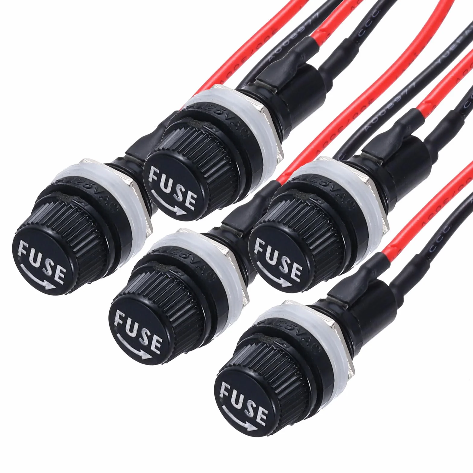 QUARKZMAN 5 szt. panel montażowy uchwyt bezpiecznikowy 5 x 20 mm AC 250 V 10 A/AC 125 V 15 A uchwyt bezpiecznika z wstępnie lutowanymi przewodami, okrągłe gniazdo przyłączeniowe