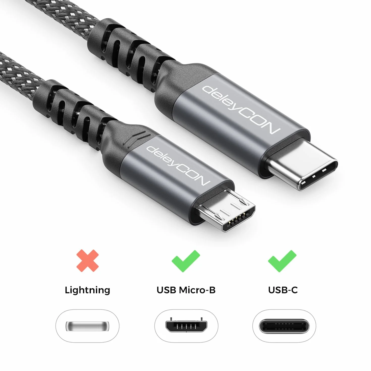 deleyCON 0,30m Kabel USB-C do Micro USB Ładowanie Synchronizacja