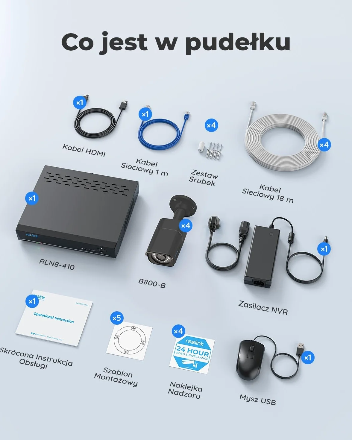 Reolink System kamer monitoringu 4K PoE, 4 szt. Wykrywanie osób/pojazdów 8MP zewnętrzne kamery CCTV IP PoE NVR 8-kanałów z HDD 2 TB do nagrywania 24/7, Noktowizja, Audio, RLK8-800B4-A Czarny
