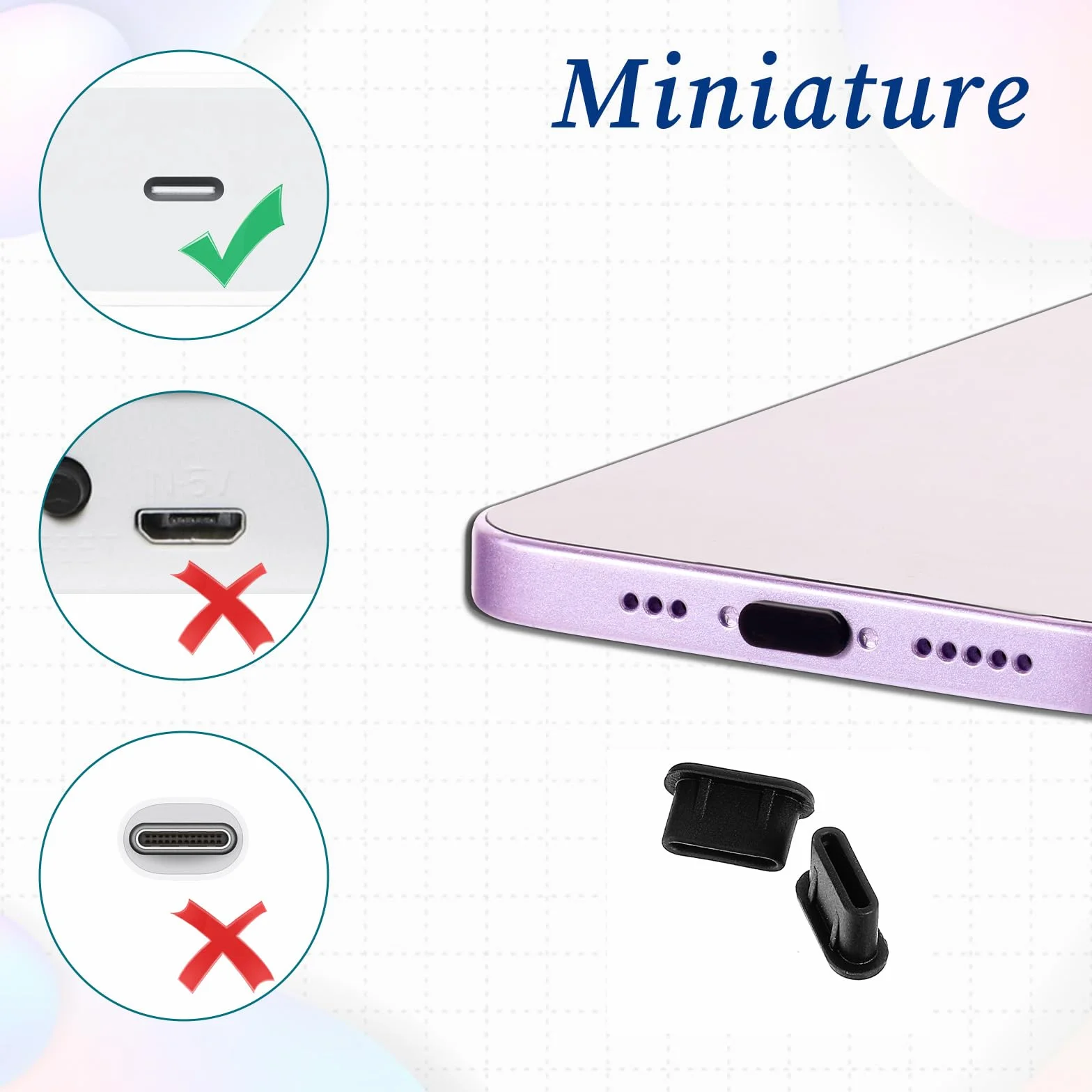 Prasacco 50 sztuk zatyczek przeciwpyłowych USB C, czarne nakładki ochronne USB C, uniwersalne silikonowe zatyczki przeciwpyłowe do telefonów komórkowych, tabletów, laptopów