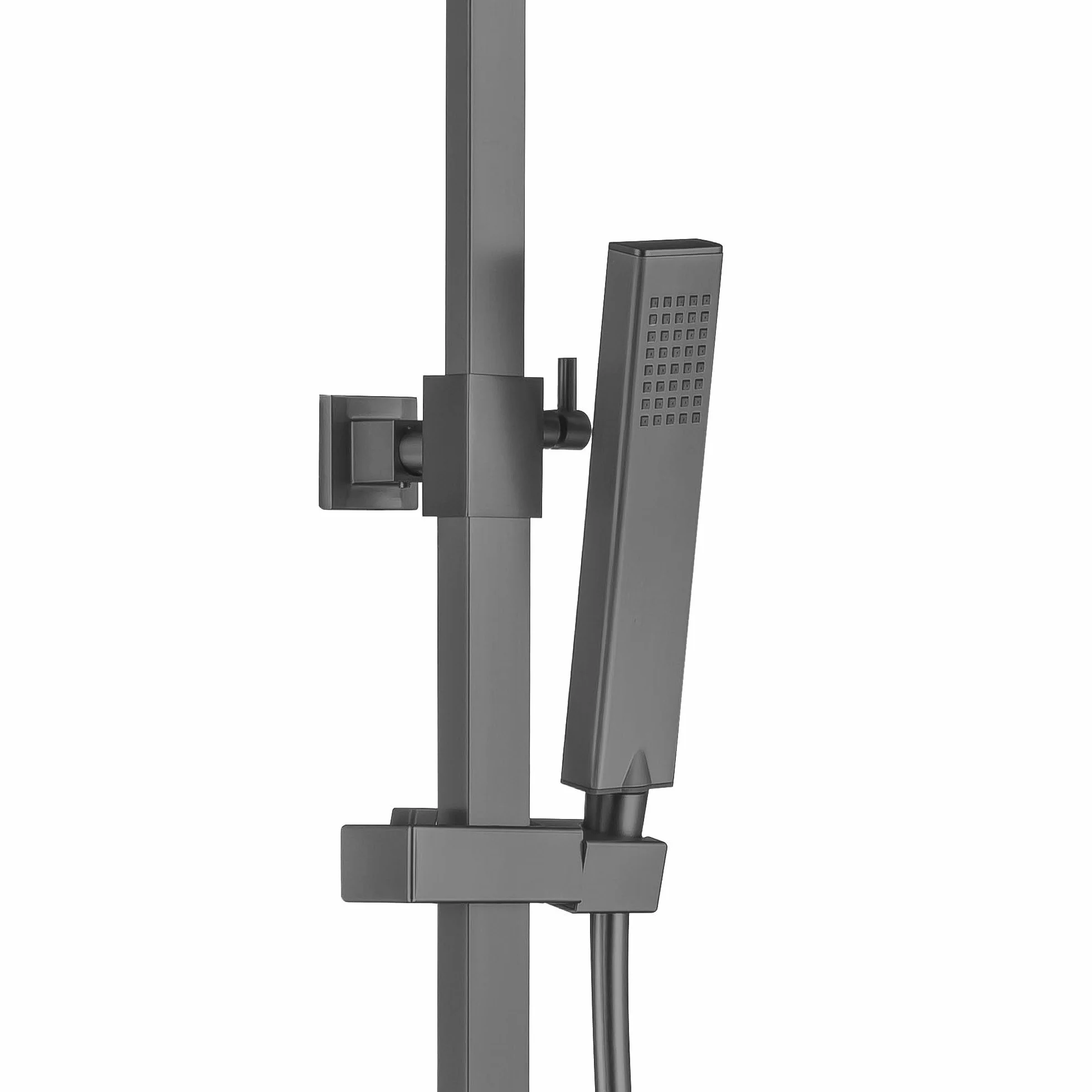 ENKI, ENZO, SH0623, czarny zestaw prysznicowy Gunmetal 38? Bateria prysznicowa termostatyczna z 200 mm ultracienkim prysznicem nad głową i prysznicem ręcznym, kwadratowy system prysznicowy, 10-letnia