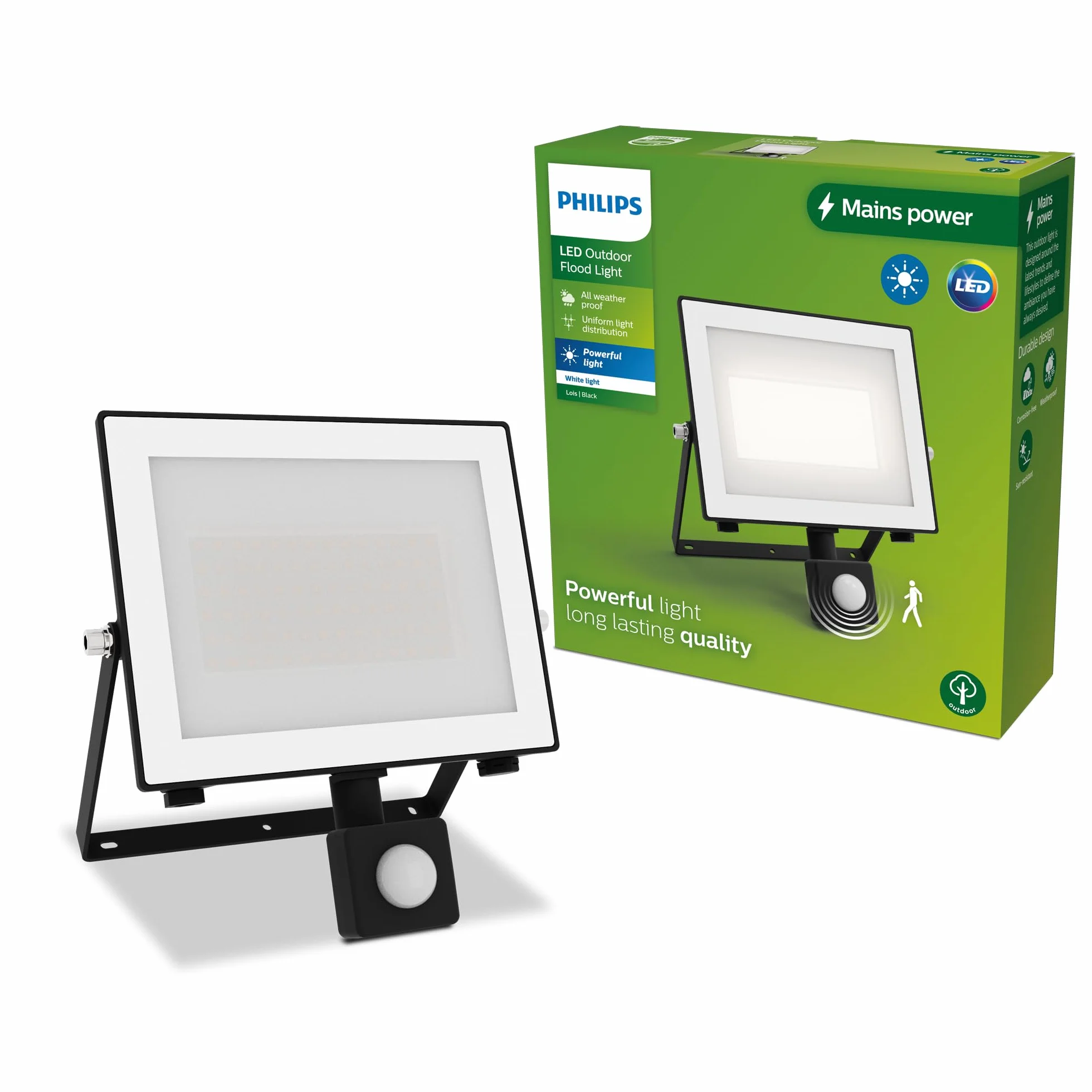 Philips Lois Zewnętrzna Lampa Floodlight z Czujnikiem, 50 W, 3000 K, Czarna