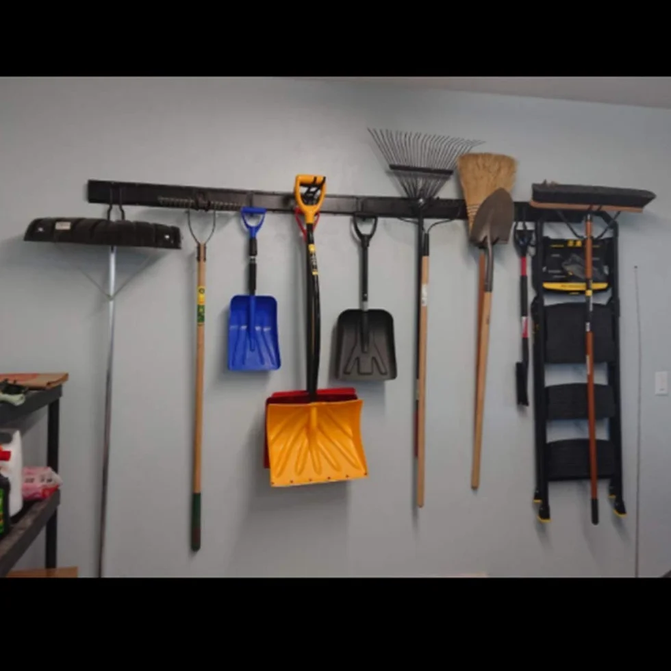 Ultrawall Stojak do przechowywania narzędzi, 13 cm, regulowana organizacja garażu, montowany na ścianie system przechowywania z 9 haczykami, wytrzymały stalowy organizer na narzędzia ogrodowe, uchwyty