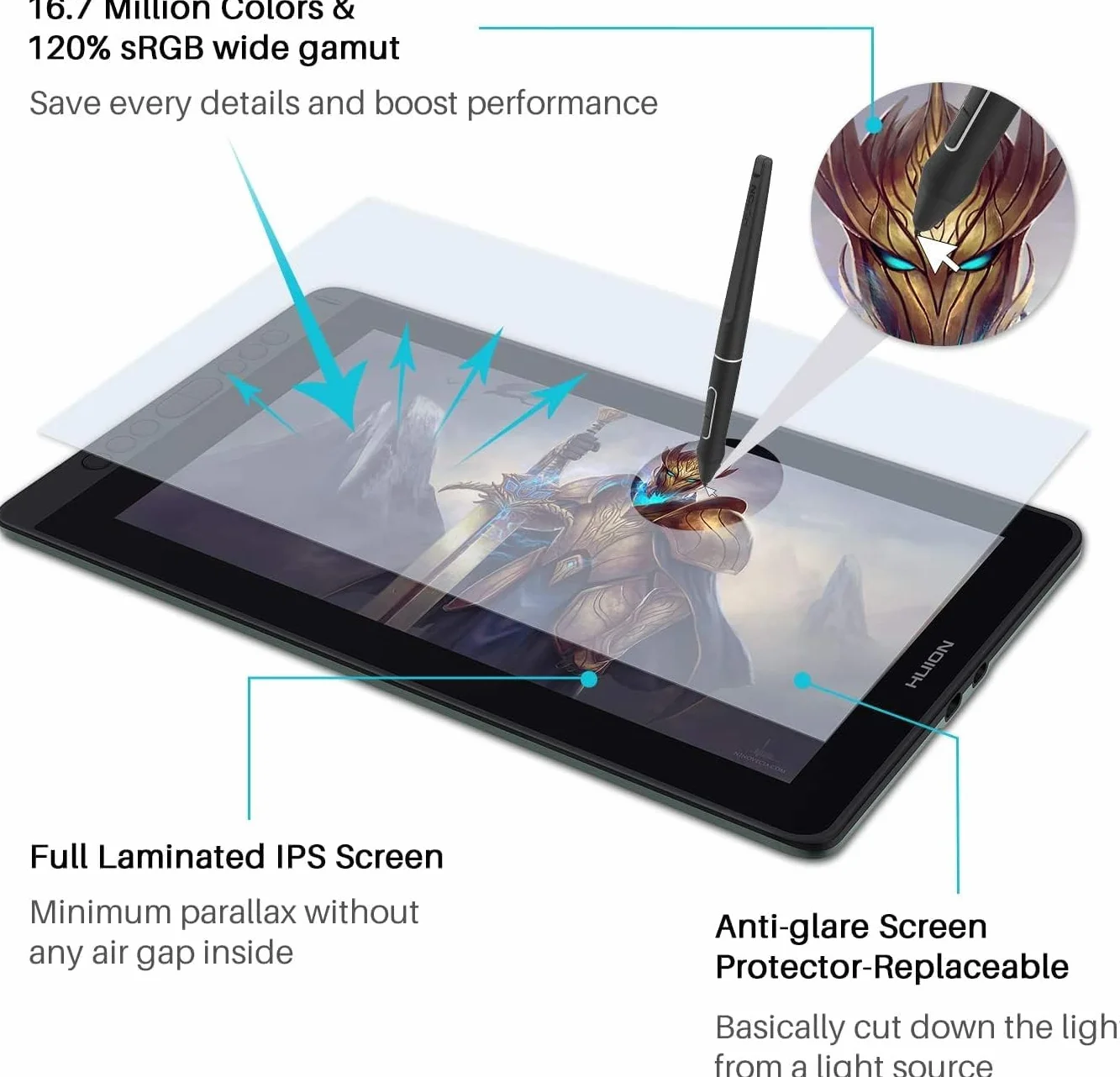 HUION Kamvas 13 Graphic Tablet 5080 lpi 293,76 x 165,24 mm USB czarny