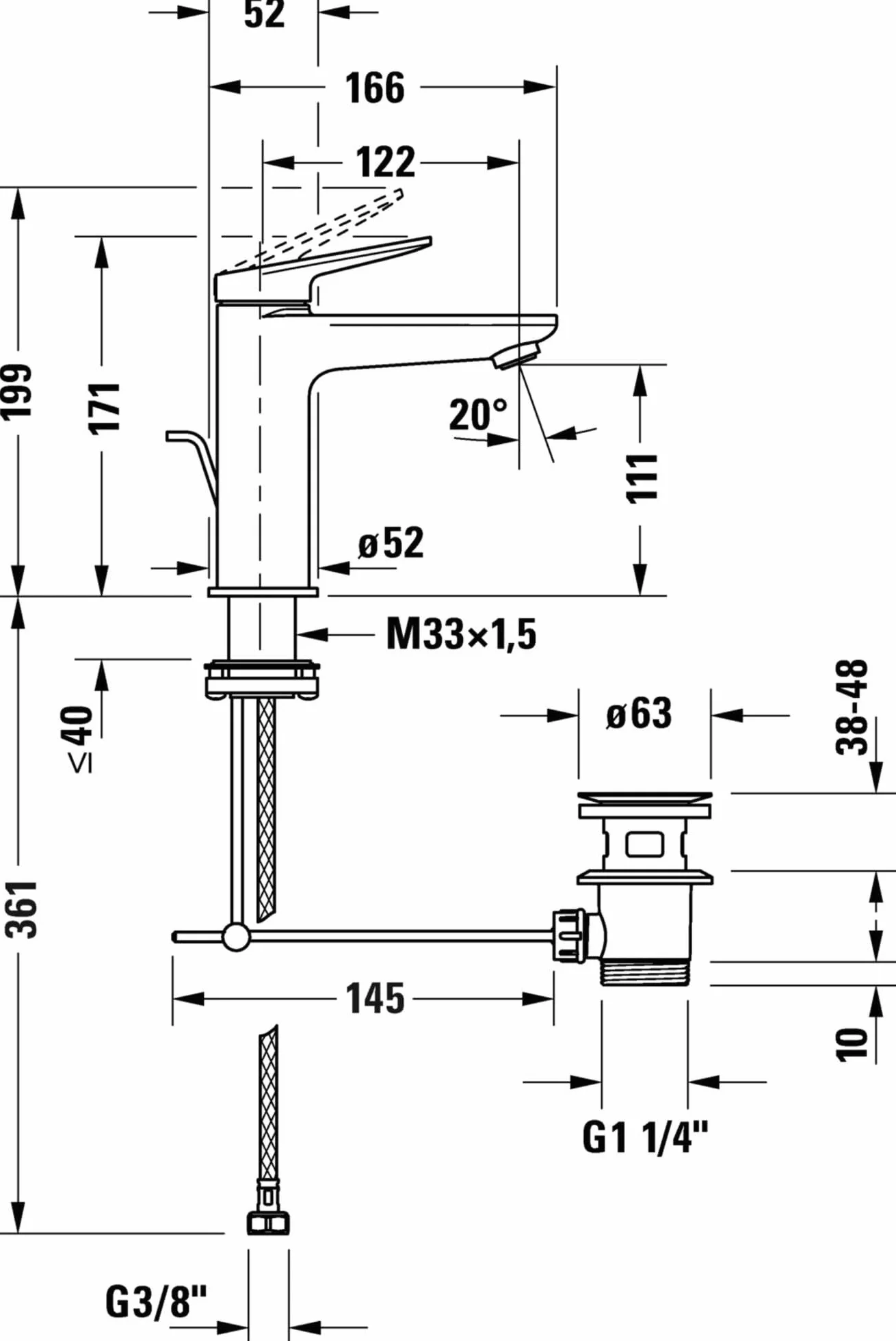 Duravit WA1020001034 Wave bateria umywalkowa, polerowana na złoto