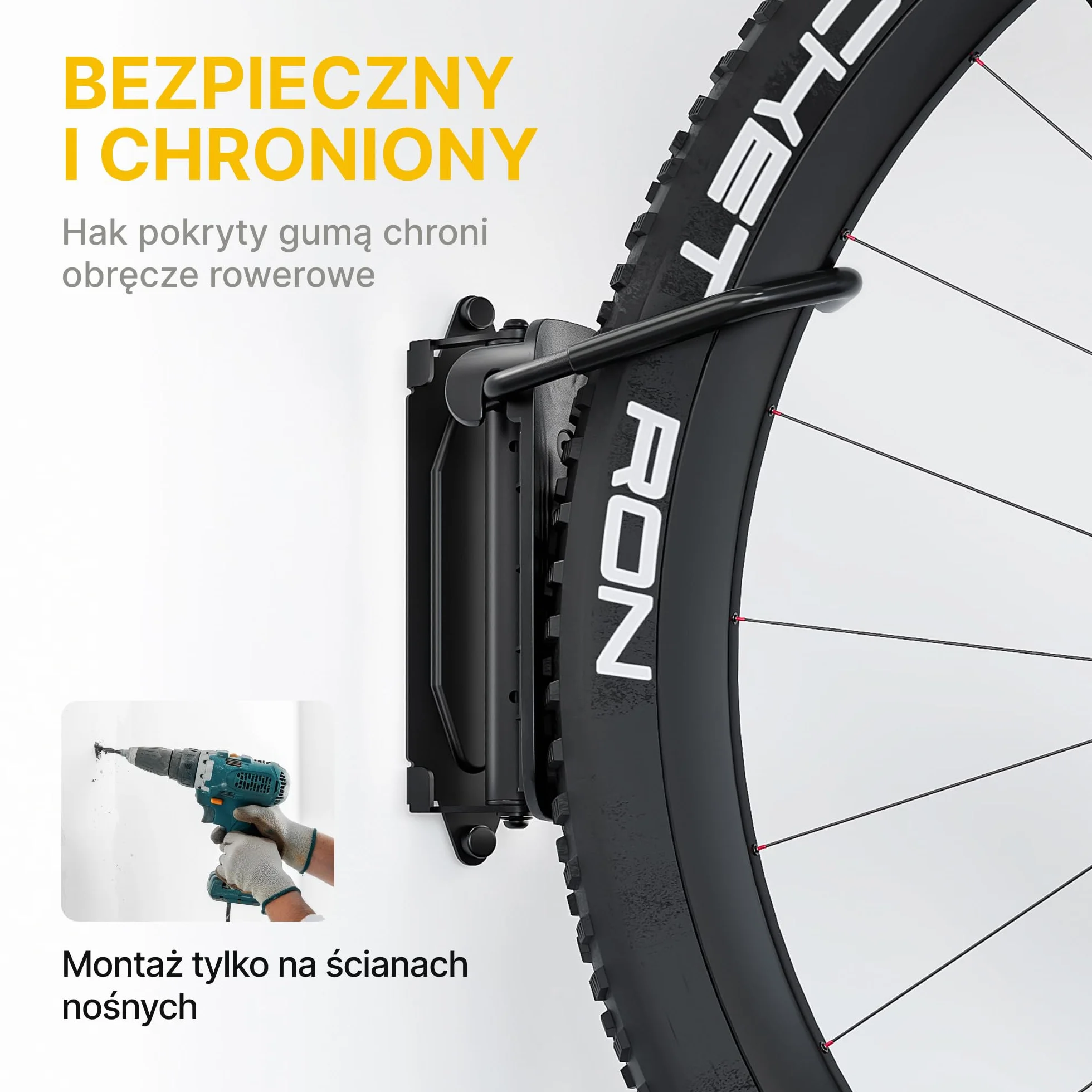 monTEK Obrotowy uchwyt ścienny na rower, wieszak na rower do garażu, uchwyt ścienny do rowerów, oszczędność miejsca, stabilny stojak na rower, pionowy stojak na rowery do 30 kg, 4 sztuki