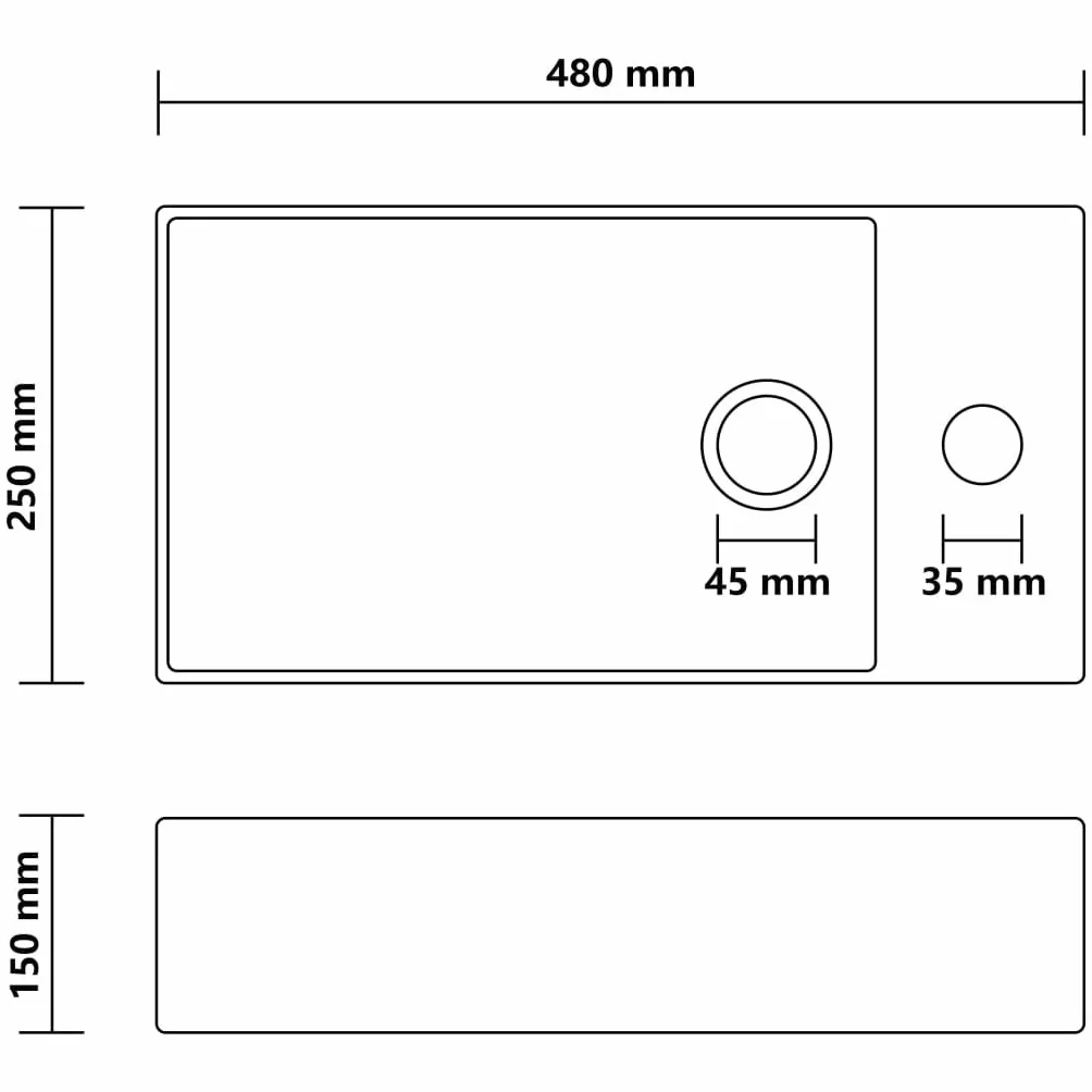 Umywalka nasadowa matowa biała ceramika z otworem na kran | Otwór przelewowy, otwór odpływowy 4,5 cm, do montażu w umywalce, łatwe czyszczenie
