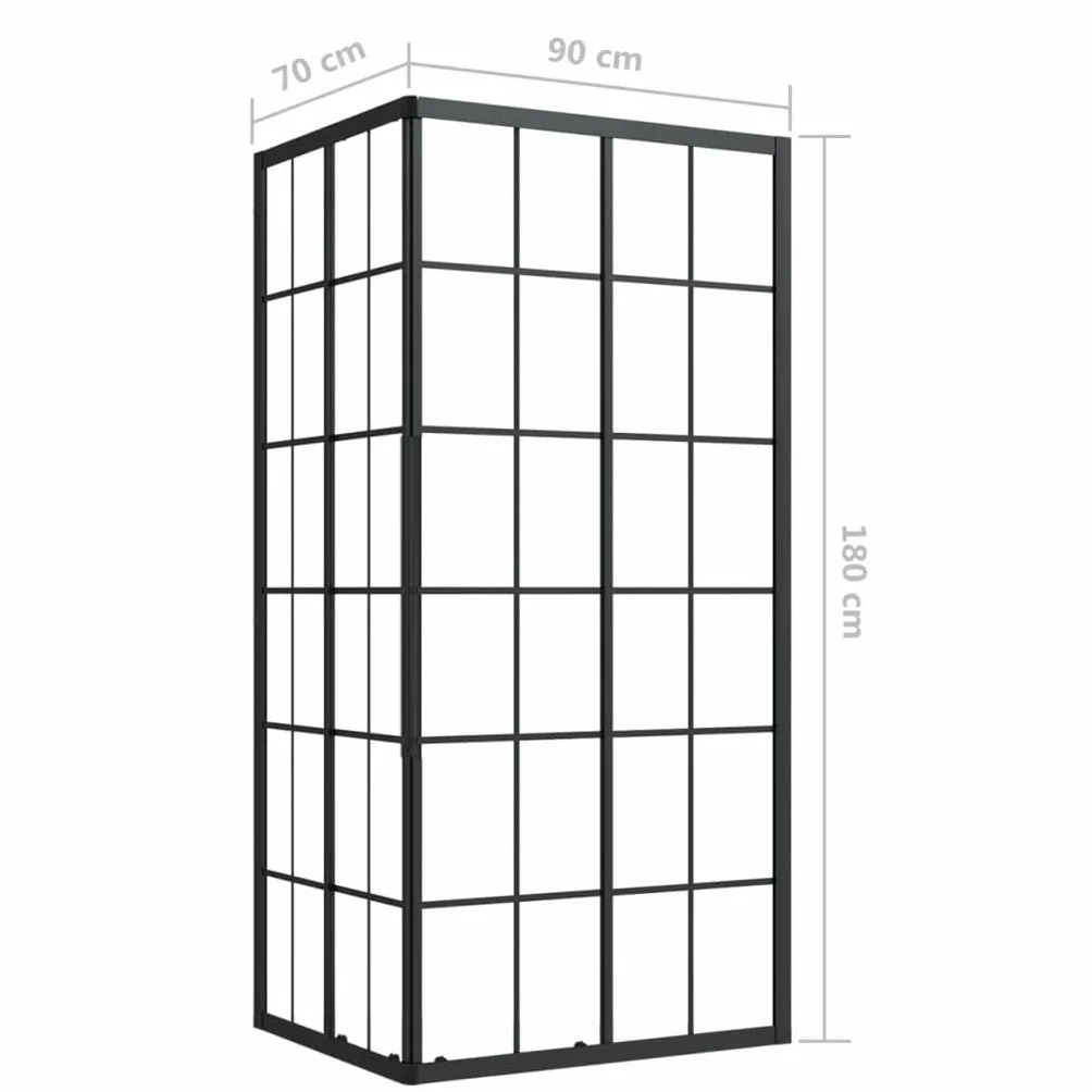 Kabina prysznicowa ESG z profilem aluminiowym, 90 x 70 x 180 cm, przezroczysta kabina prysznicowa z czarnym nadrukiem rastrowym, ścianka prysznicowa do łazienki i komory wilgotnej, prysznic
