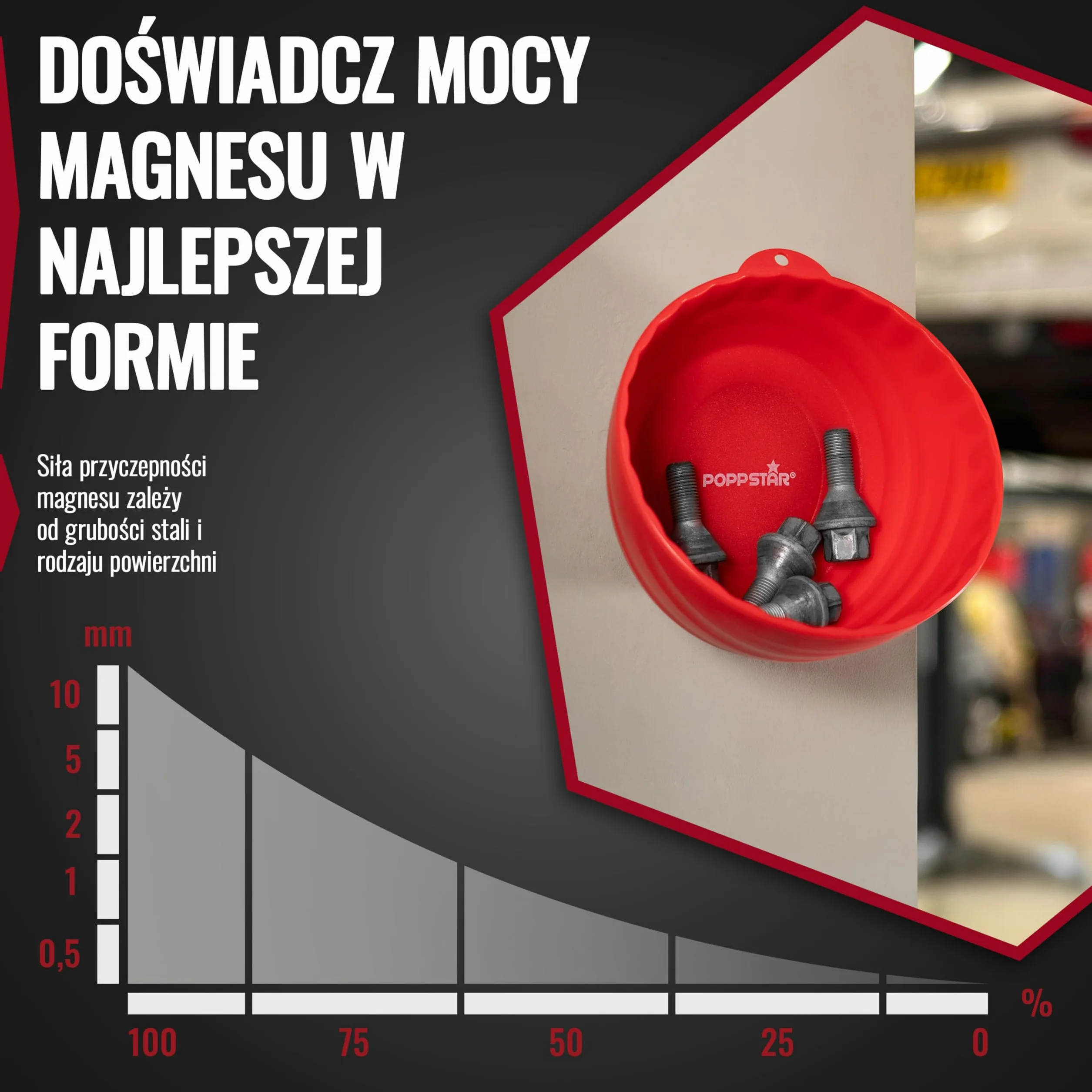 Poppstar magnetyczna miska, okrągła (Ø 14,5 cm), z wysokim rantem, materiał: tworzywo sztuczne, czerwona