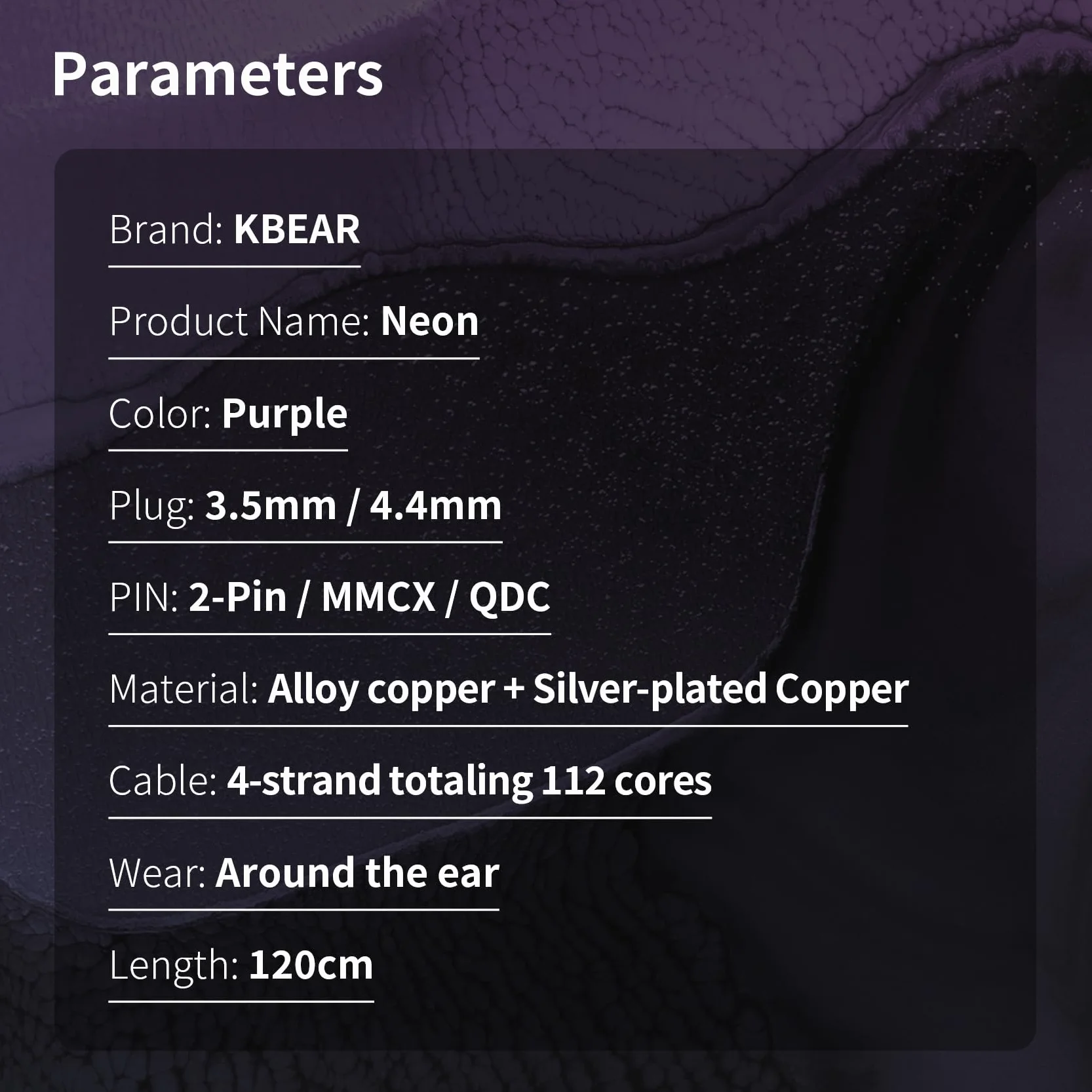 KBEAR Neon 2 PIN IEMs kabel 5N beztlenowa miedź HiFi słuchawkowy 3,5 mm 120 cm