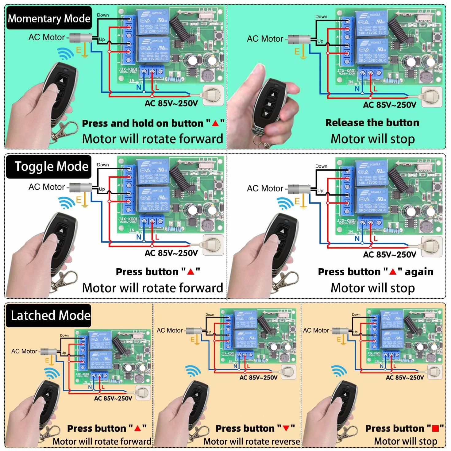 DieseRC Silnik Zdalny przełącznik AC 240V 230V 220V 10A 2CH Radio Control Relay Receiver z 2 nadajnikami do drzwi garażowych Electric Curtain, Control Motor Forward/Reverse