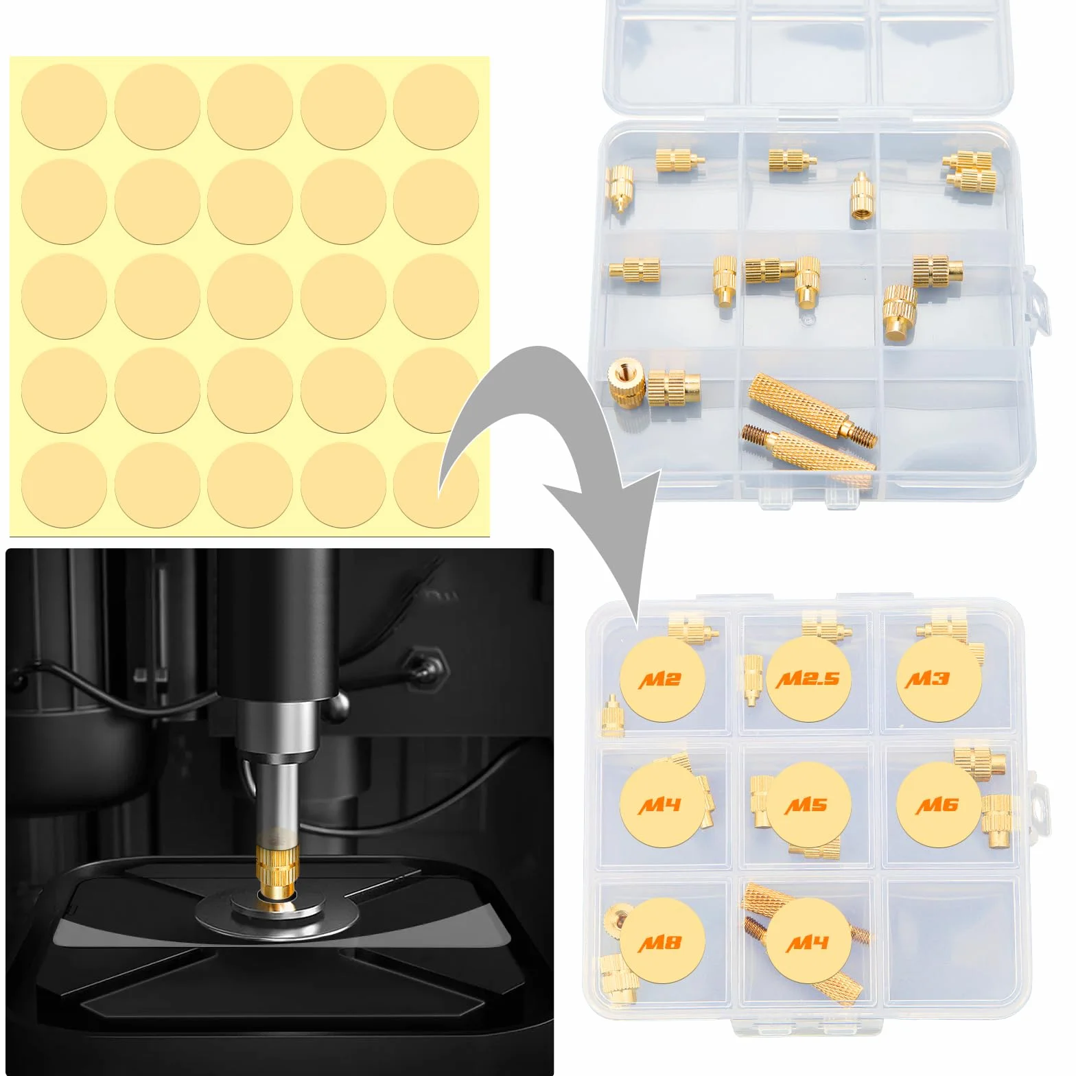 SWTYExt Zestaw 16 końcówek lutowniczych M2 M2.5 M3 M4 M5 M6 M8 Wkładki gwintowane Końcówki lutownicze kompatybilne z 900M T18 Weller ST Series Press Tool do plastiku Narzędzia do drukarki 3D