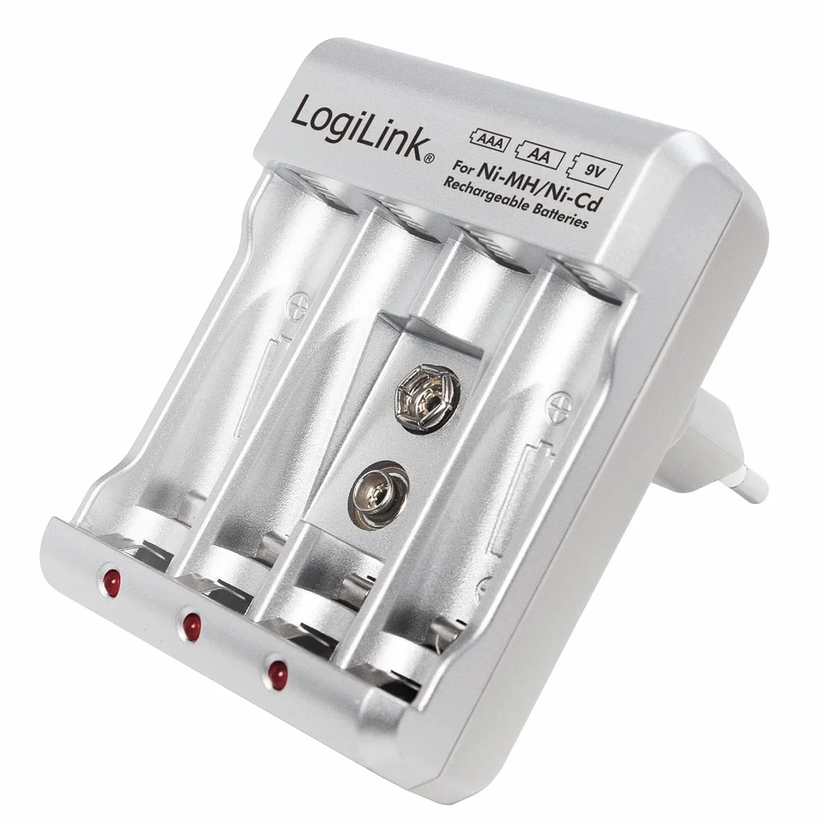 LogiLink PA0168 ładowarka do akumulatorów "AA/AAA/9V Ni-MH/Ni-Cd" srebrna