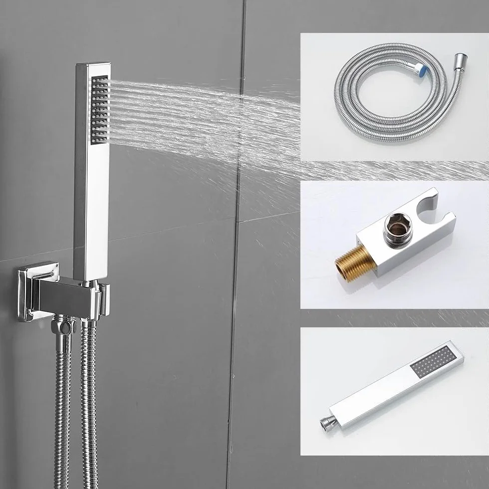 Chromowany system prysznicowy z wylewką wanną naścienny zestaw baterii prysznicowej do łazienki z wysokociśnieniową głowicą deszczową 30 cm i słuchawką prysznicową