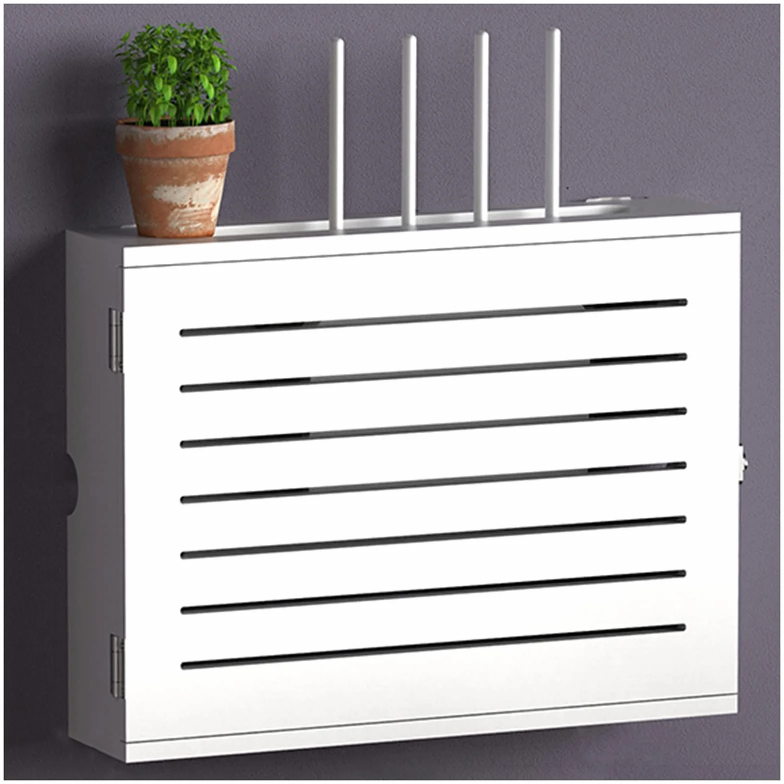 Uchwyt ścienny WiFi Router Schowek Drewniany dekoder sieciowy WiFi Kabel modemu ​Osłona routera Zorganizowana moc do domu Sypialnia Salon (Kolor: Biały-A, Rozmiar: 42,4 x 32,4 x 10 cm)