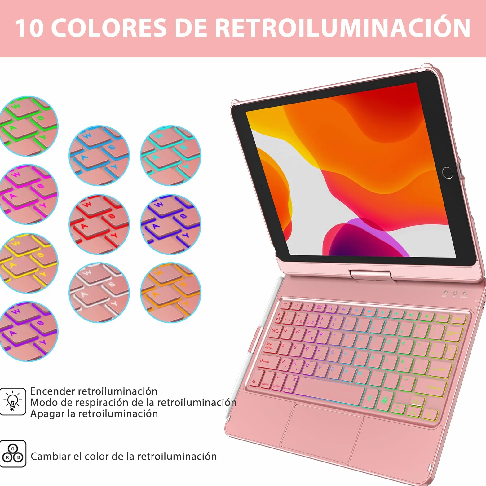 SZO Etui na klawiaturę iPad 10.2 z Touchpadem Bluetooth Podświetleniem Różowy