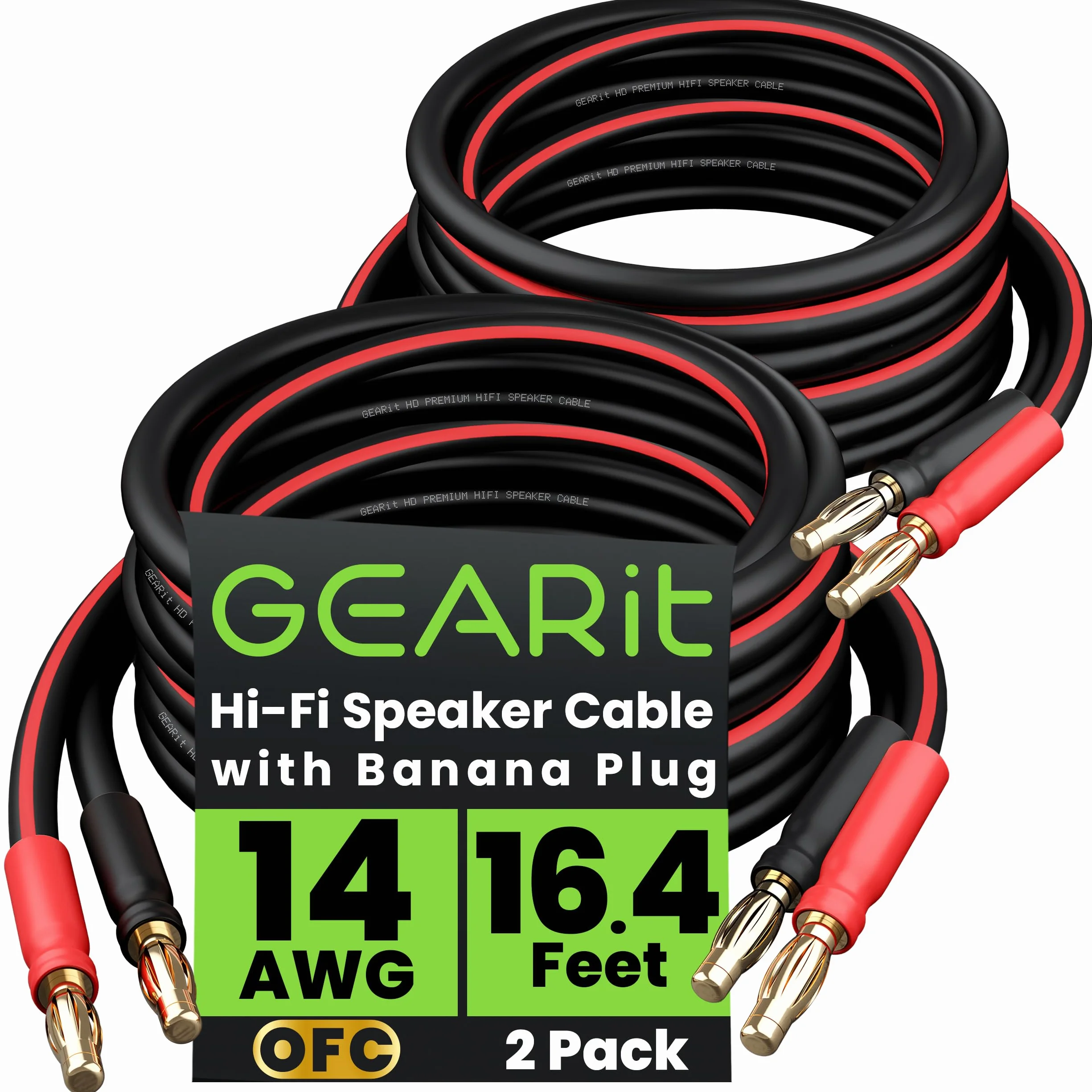 GearIT Kabel głośnikowy 14 AWG z wtyczkami bananowymi do Bi-Wire HiFi