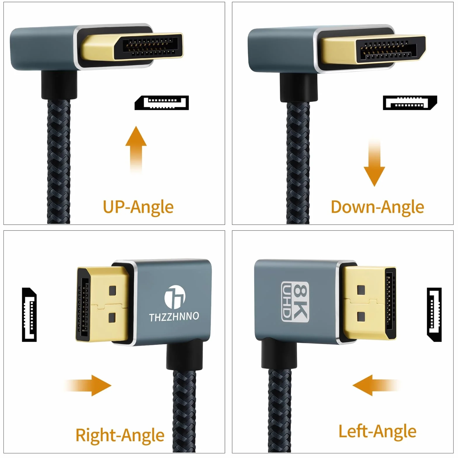 Kabel 90 Stopni DisplayPort 1M, Kątowy w Górę Displayport Wsparcie 1.4 Kable 4K / 60Hz dla karty graficznej monitora gier