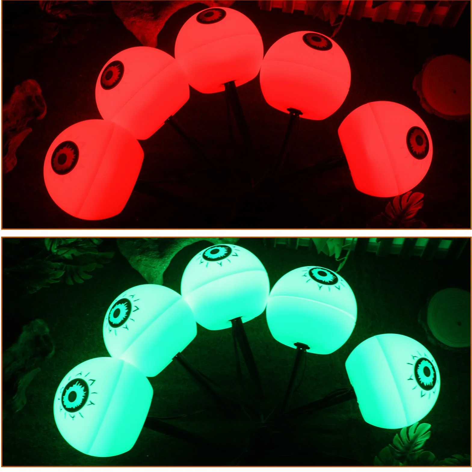 OSALADI Zestaw 5 Lamp Solarnych Na Halloween Zdalnie Sterowanych Solarnych W Kształcie Gałek Ocznych Lamp Na Halloween Do Dekoracji Ścieżek Ogrodowych Patio I Ścieżek Czerwona I Zielona