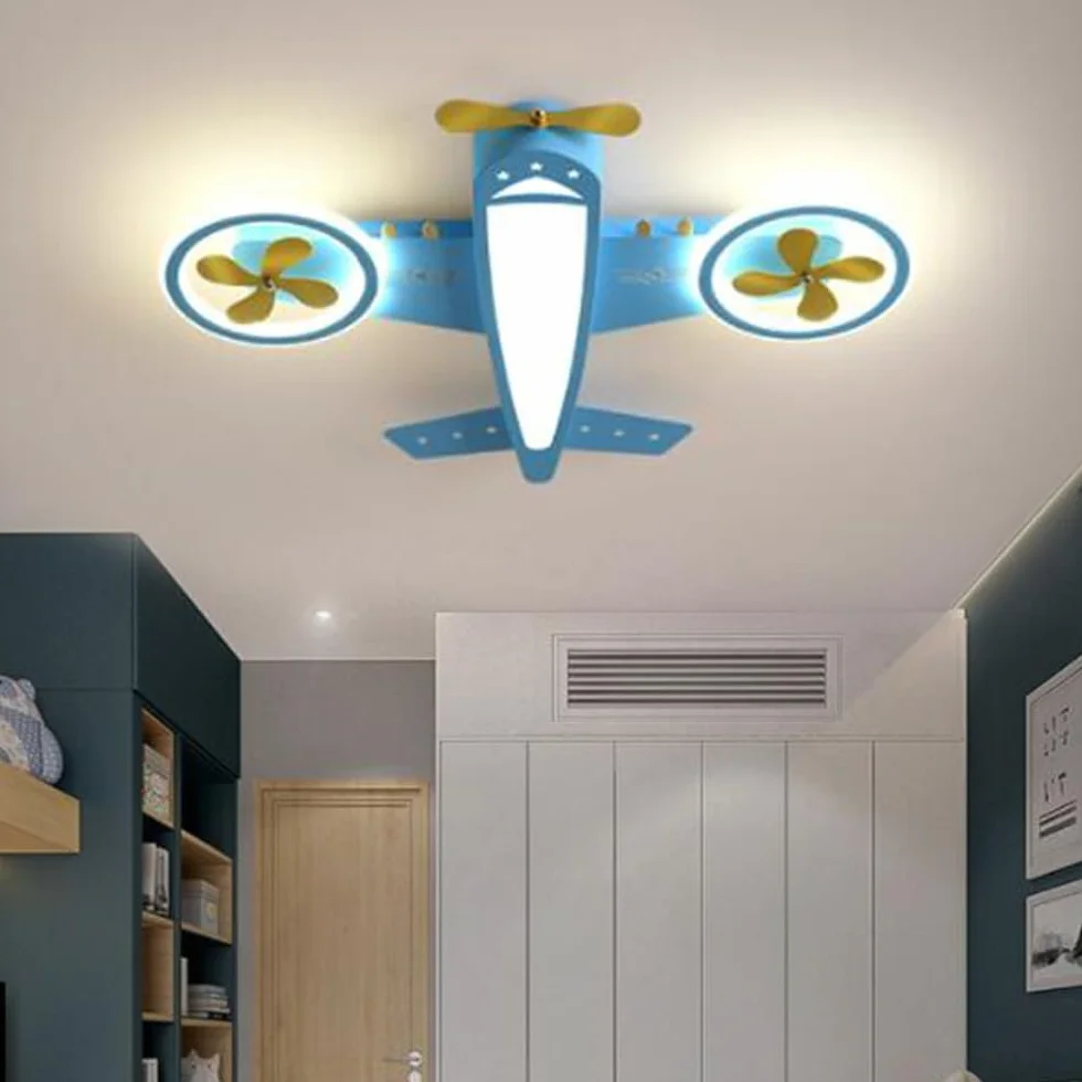 Lampa Sufitowa LED Kreatywna Lampa Sufitowa W Kształcie Samolotu Lampka Do Pokoju Dziecięcego Możliwość Ściemniania Za Pomocą Pilota Metal Akryl Żyrandol Do Sypialni Dziecięcy Salonu Jadalni,Niebieski