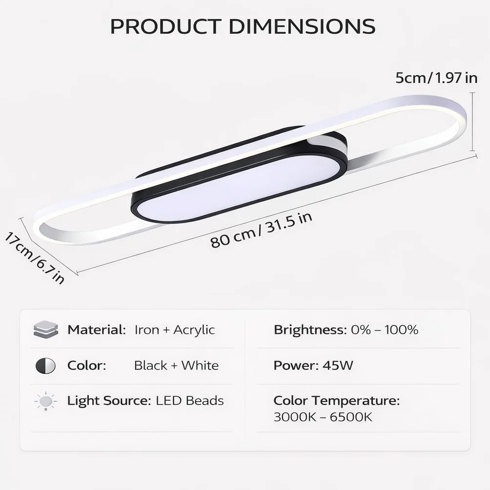 Oninio Nowoczesna lampa sufitowa LED do zanurzania z pilotem zdalnego sterowania oprawy sufitowe do salonu, kuchni, jadalni, sypialni, 80 cm
