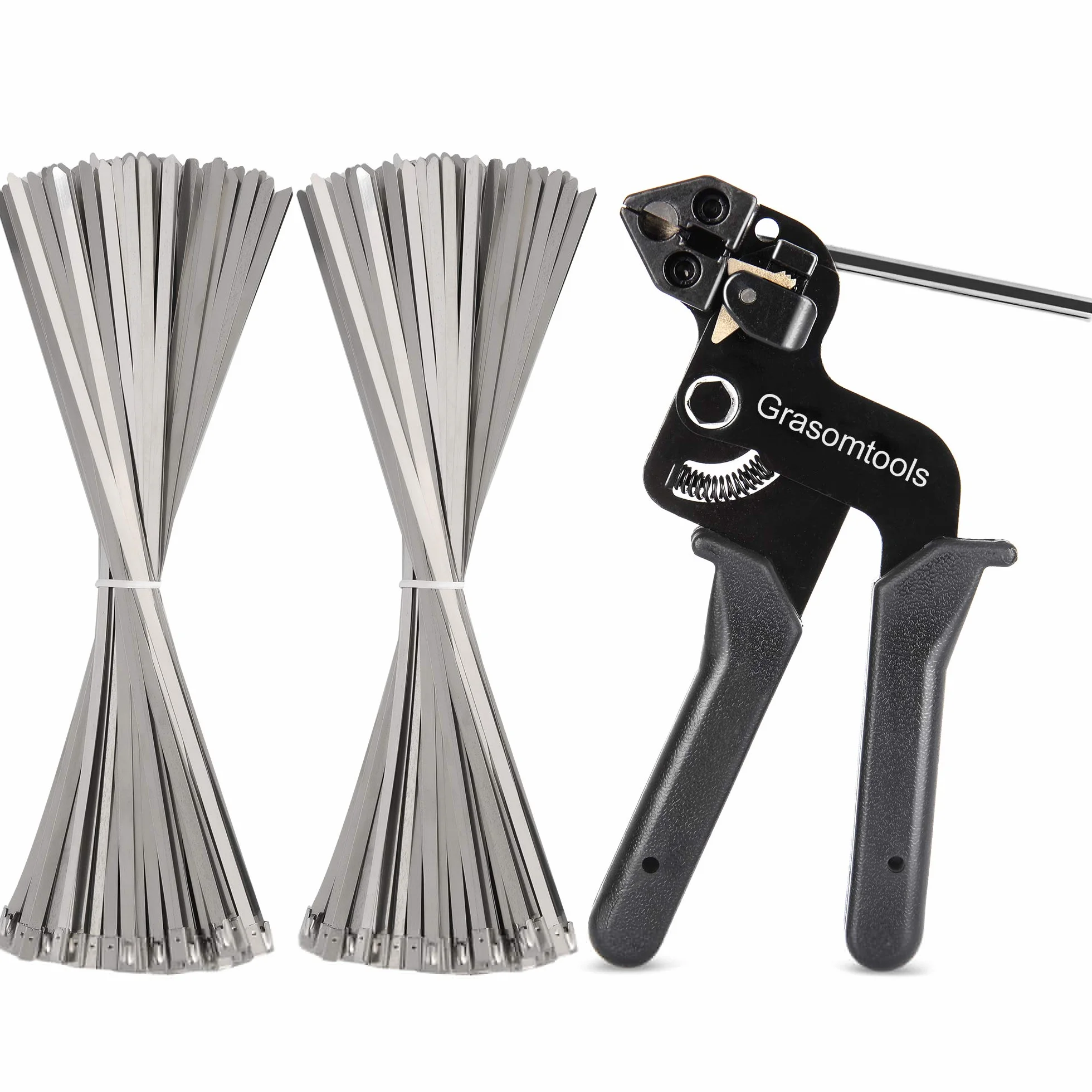 200 szt. opasek kablowych ze stali nierdzewnej i metalowego pistoletu do opasek zaciskowych, narzędzie do opasek kablowych ze stali nierdzewnej, 4,6 x 270 mm opaski kablowe ze stali nierdzewnej