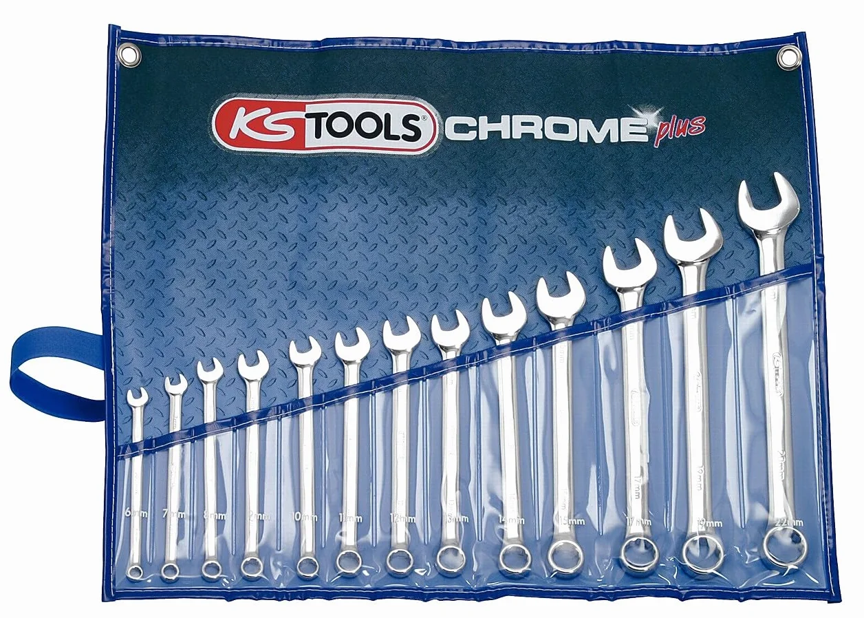 KS Tools 518.0643 CHROMEplus Zestaw kluczy plasko-oczkowych,z odsadzeniem, 13-szt, 6-22mm
