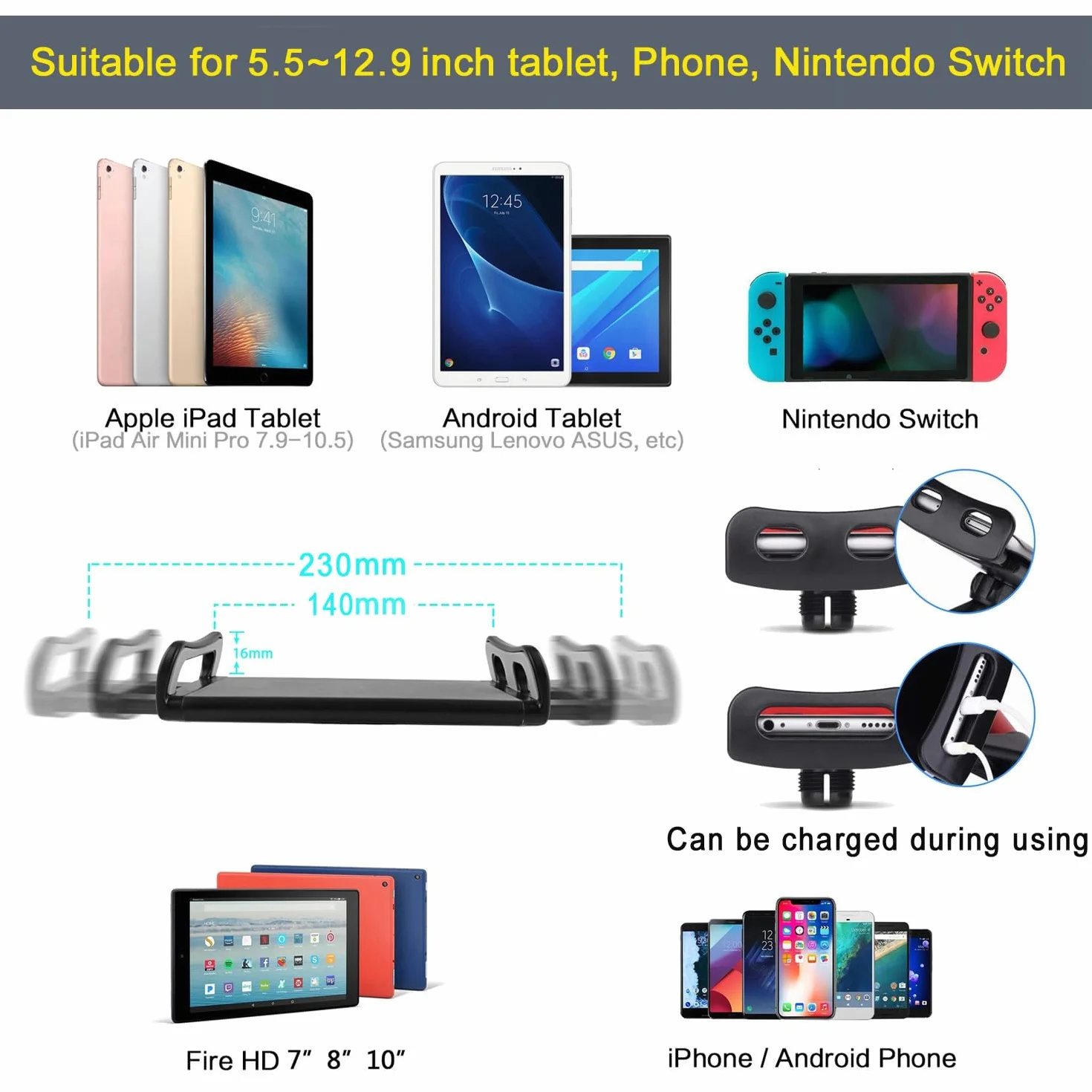 SAMHOUSING Uchwyt na tablet, metalowy uniwersalny regulowany uchwyt na tablet 360 stopni do iPada/iPhoneX/iPada Pro lub innych urządzeń 4,7-12,9 cala