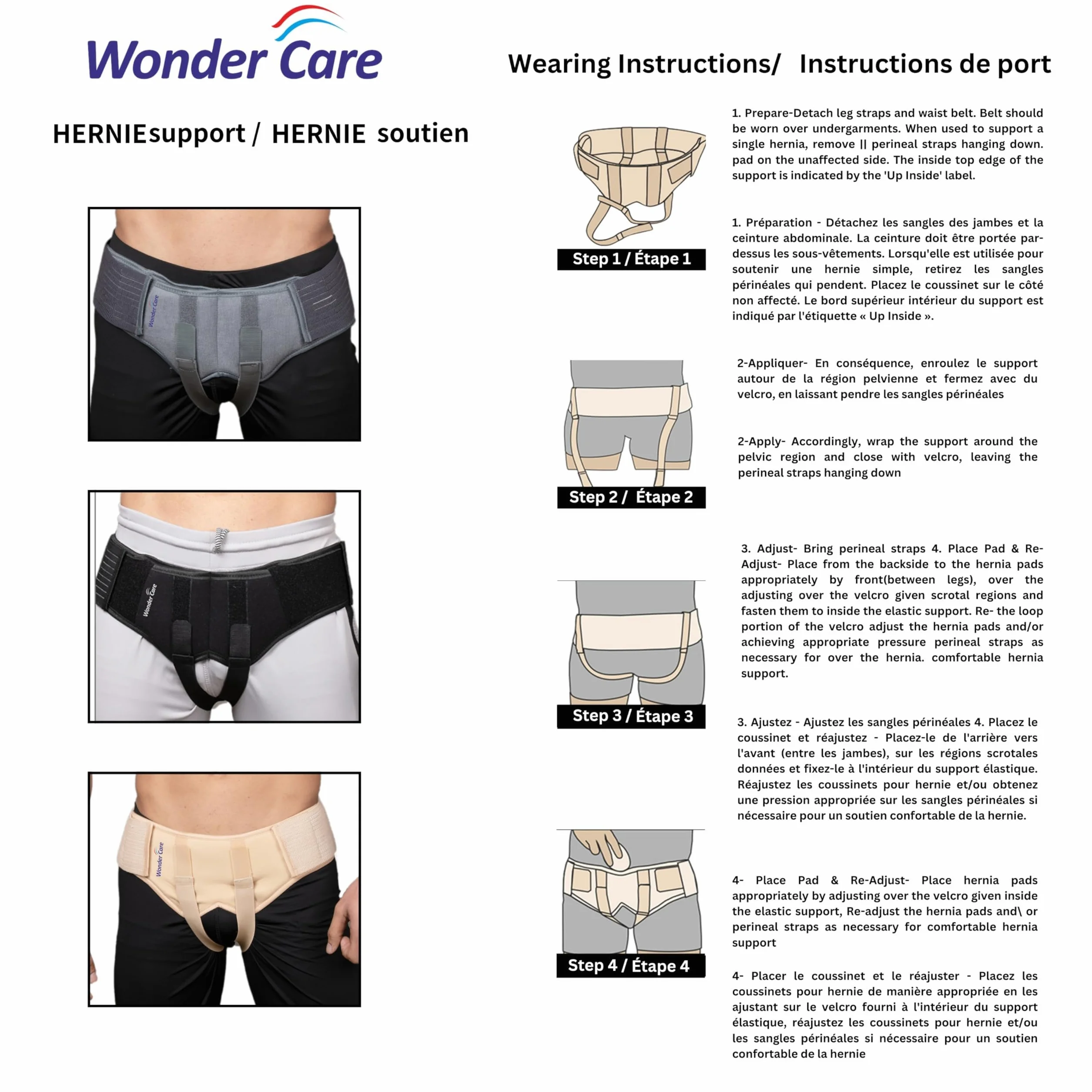 Wonder Care - Czarny kratownica na przepuklinę wewnętrzną do podwójnej przepukliny inowej lub sportowej z jednymi zdejmowanymi podkładkami kompresyjnymi i regulowanymi paskami pachwinowymi i odzyskiwaniem obrażeń A107 (dł. (96-99 cali)