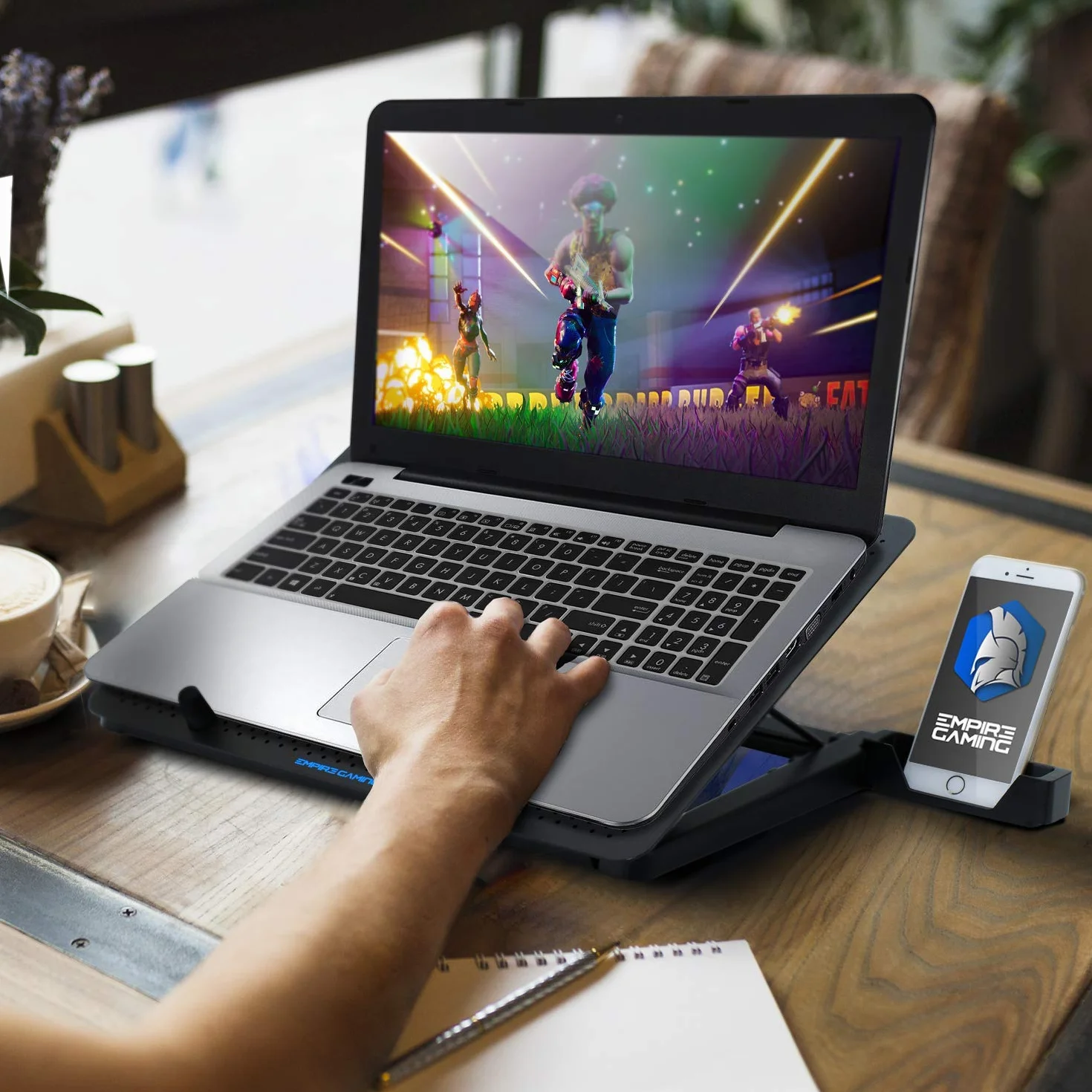 EMPIRE GAMING Turboost aluminium wentylator chłodzący do laptopa 12-17 cali 5 cichych wentylatorów niebieski LED USB