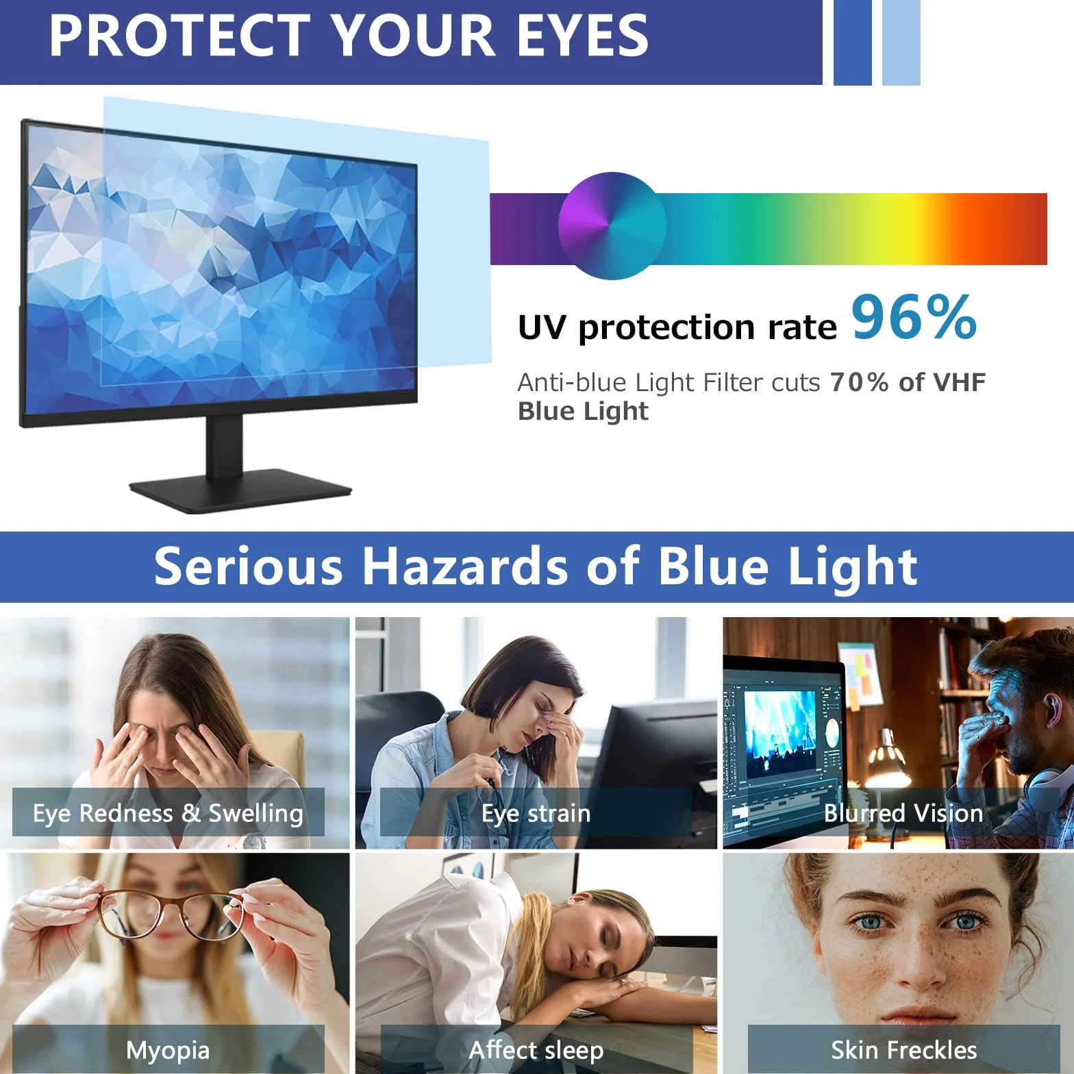 Osłona ekranu blokująca niebieskie światło 61 cm antyodblaskowa filtr do monitora 71.1