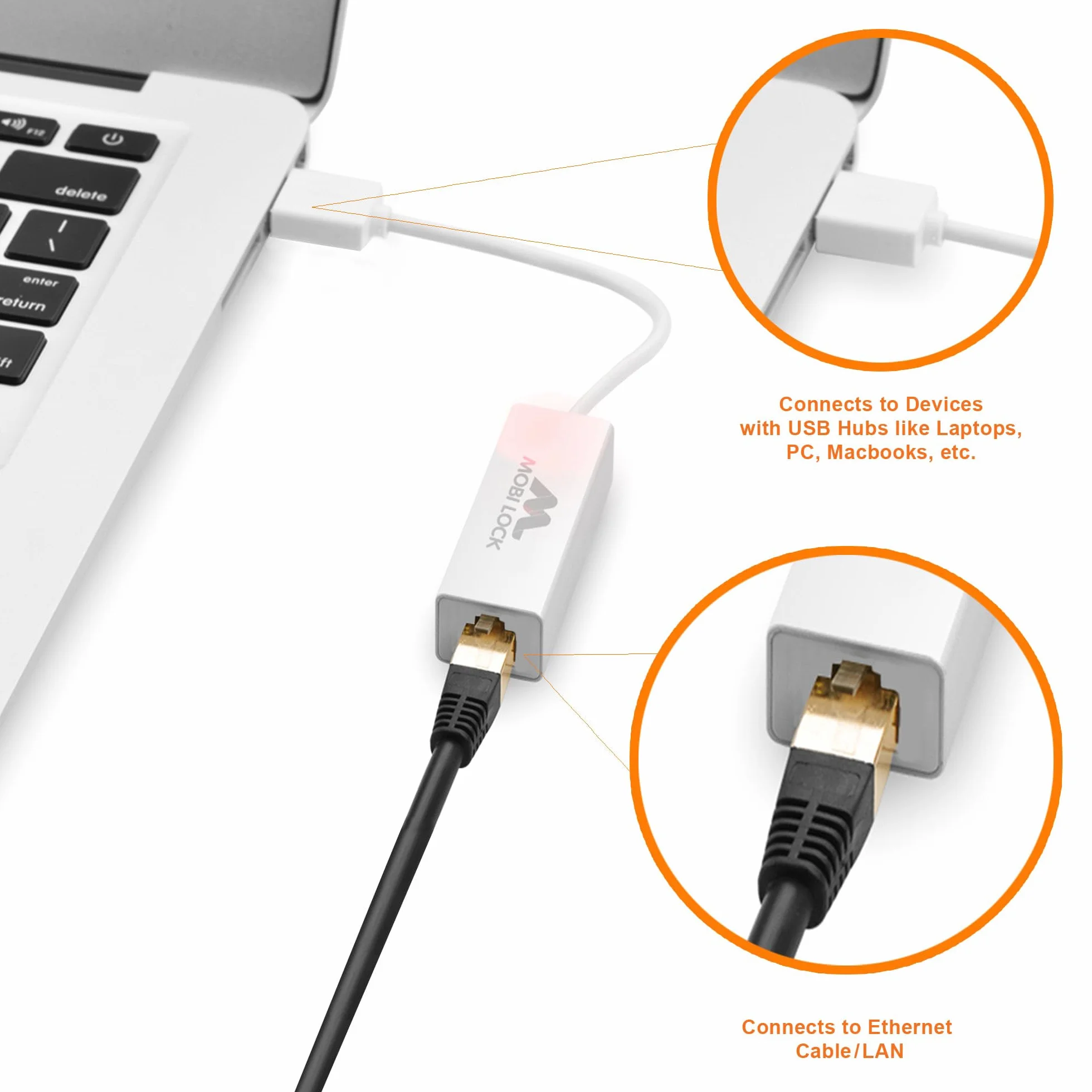 Adapter Sieciowy USB Ethernet Kompatybilny z USB 2.0, Windows 7-11, Mac OS X - Mobi Lock