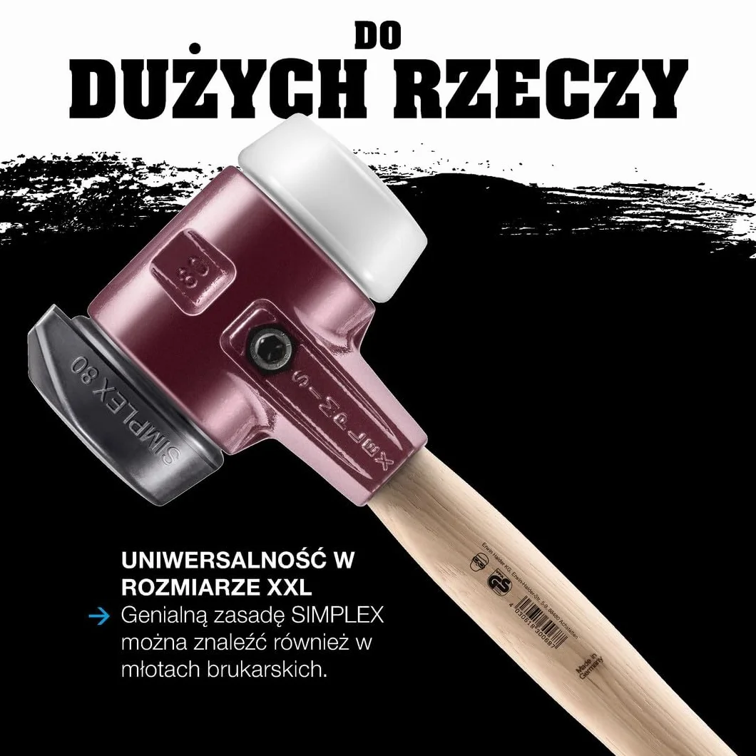 SIMPLEX młotek kowalski, kompozycja gumowa, z podstawką/TPE-soft; z obudową z żeliwa ciągliwego i trzonkiem hickorowym | śr. = 60 mm | 3012.261