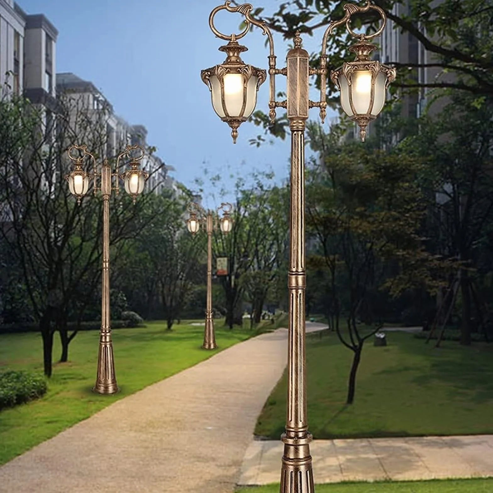 Lampy Solarne Na Słupku, Zewnętrzne Lampy Na Słupku, 2-Lampowe Lampy Na Słupku, Rustykalny Brąz, Zewnętrzne, Wodoodporne, Wysokie Lampy Na Słupku, Amerykańskie Lampy,One Color-Height: 2.65M