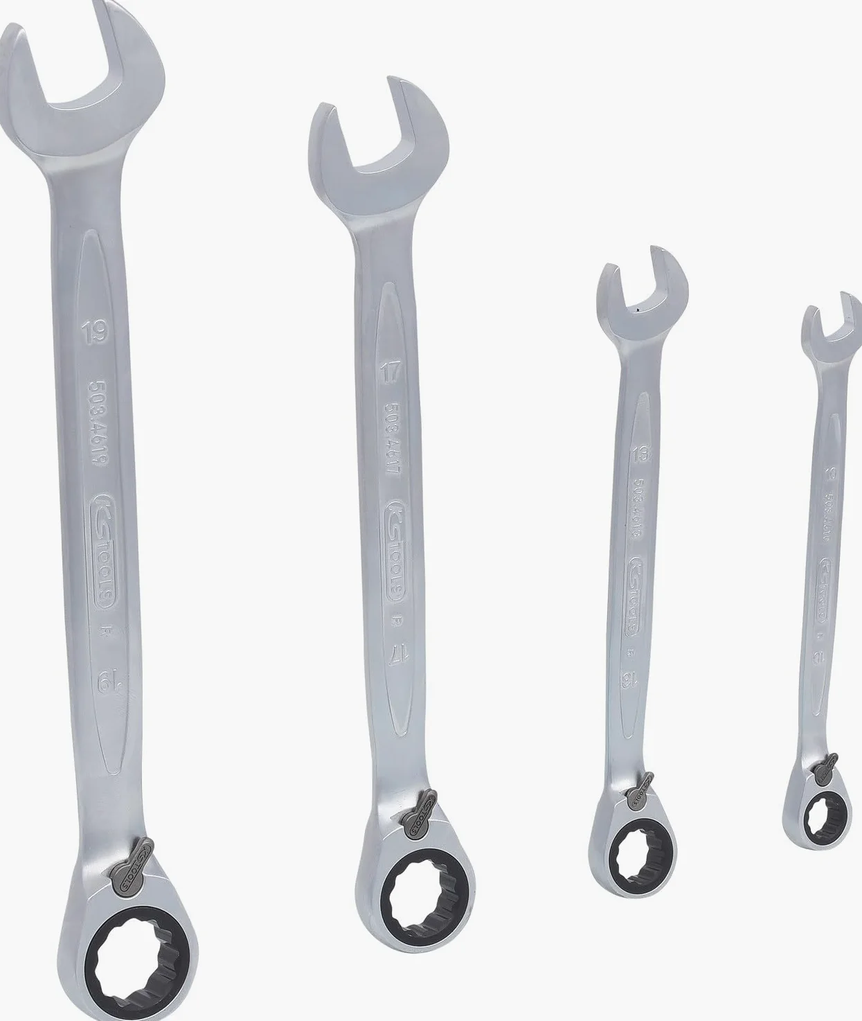 KS Tools 503.4604 GEAR+Zest kluczy plasko-oczk z grzechot. przelaczalnych, 4-szt, na zawieszkach