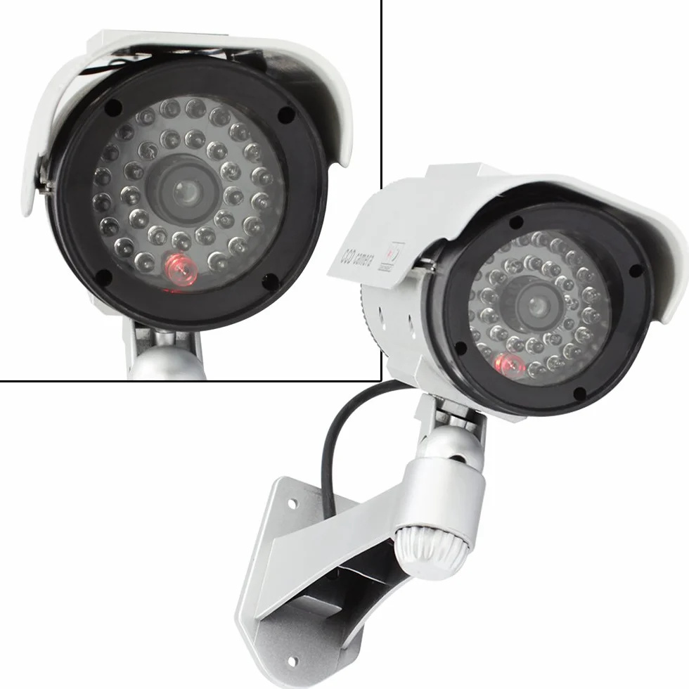 COM-FOUR® atrapa kamery 2x solarna z diodą LED ze wspornikiem ściennym do domu
