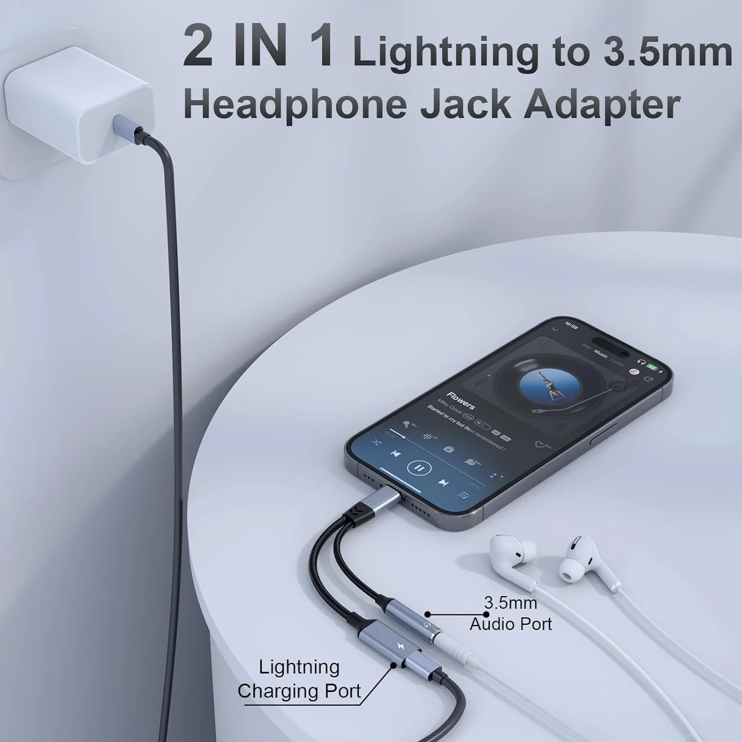 Adapter Lightning 2 w 1 do słuchawek 3,5 mm iPhone MFi konwerter muzyka ładowanie HiFi