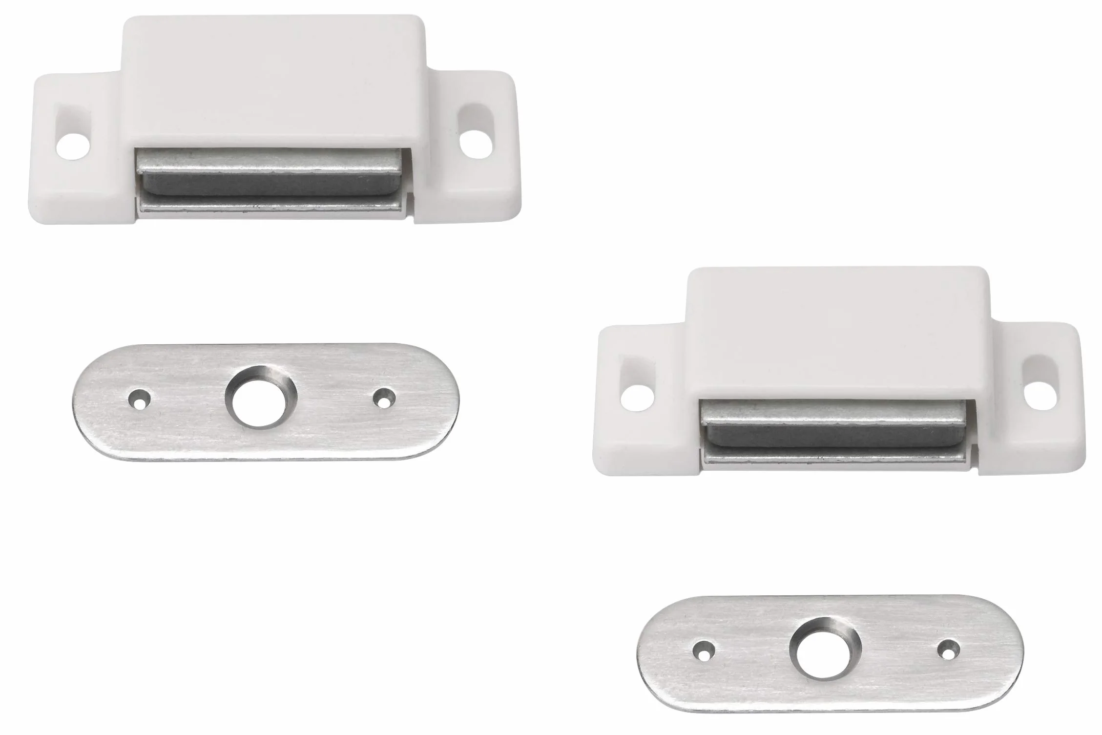 Metafranc Zatrzaski magnetyczne białe, 2 sztuki – 3 kg siły mocującej – stała płyta oporowa – łatwy montaż – nadaje się do drzwi meblowych i klap/zamykania drzwi/magnes mocujący/zatrzaski