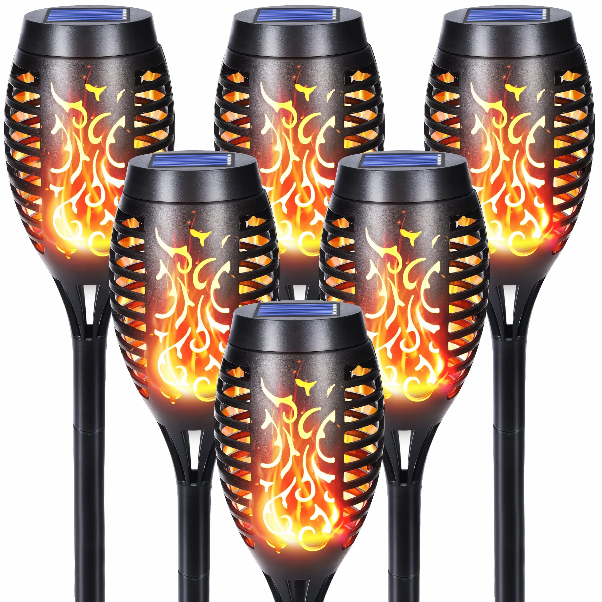 Qedertek 6 sztuk lamp solarnych do użytku na zewnątrz – 12 lamp solarnych LED do użytku na zewnątrz, do ogrodu, z realistycznym efektem płomienia, wodoszczelność IP65, pochodnie ogrodowe, do ogrodu