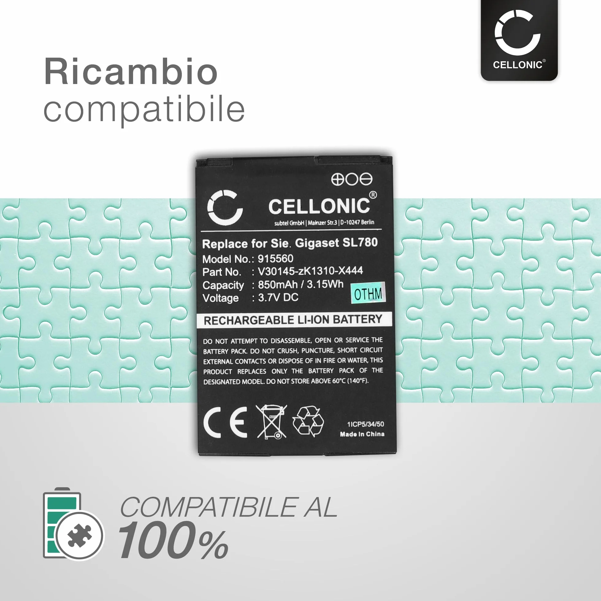 CELLONIC® Akumulator zastępczy V30145-K1310-X445,4250366817255,S30852-D2152-X1 do Siemens Gigaset SL400 SL400a SL400h SL4 Gigaset SL78 SL785 SL788, SL6100 SLh SLh SL610h SLh SLh SLh SL61000 610 Pro, 850 mAh, akumulator wielokrotnego ładowania