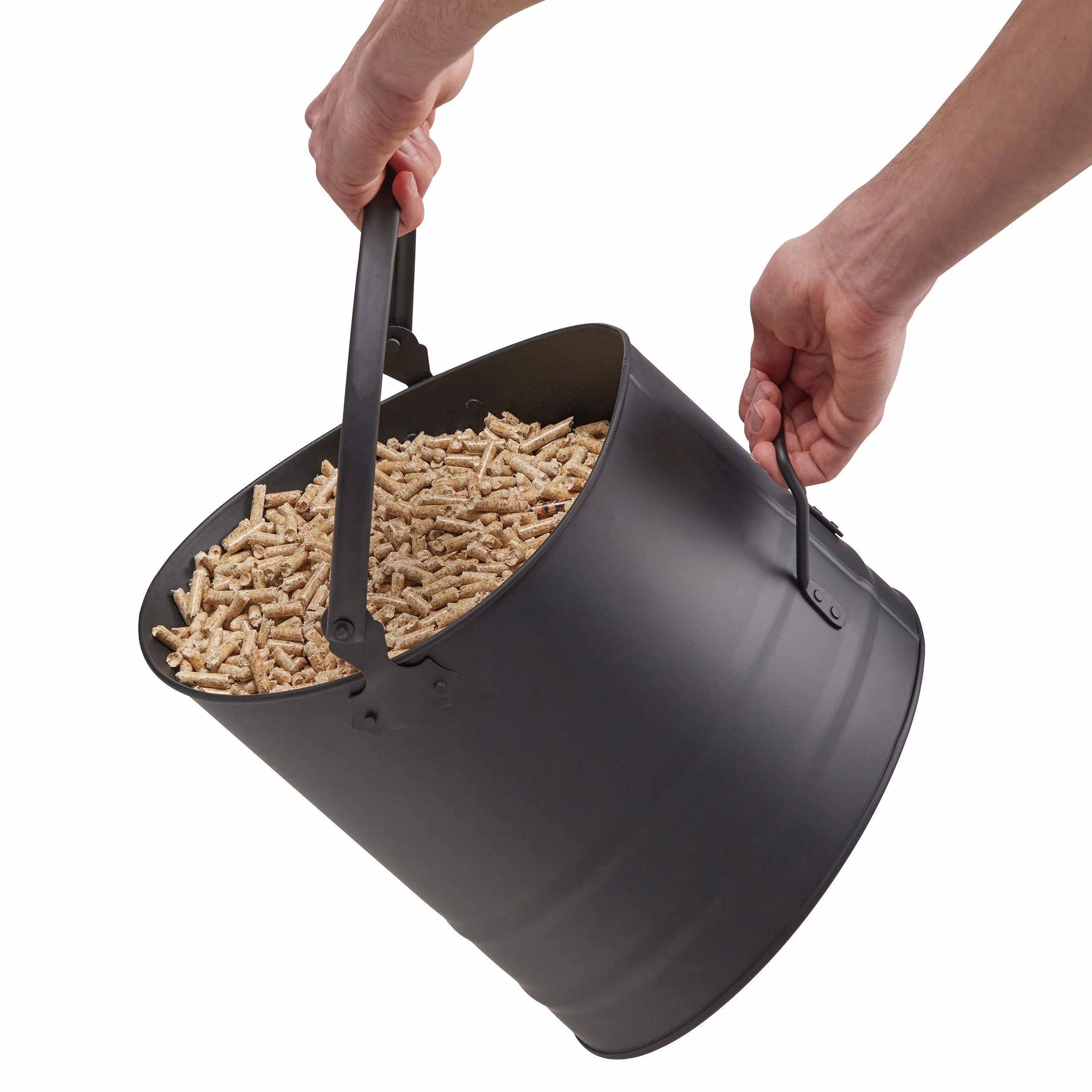 Relaxdays Zestaw 3 pojemników na pelety, ∅ 21, 25 i 30 cm, uchwyt, metalowy pojemnik, akcesoria kominkowe, czarny