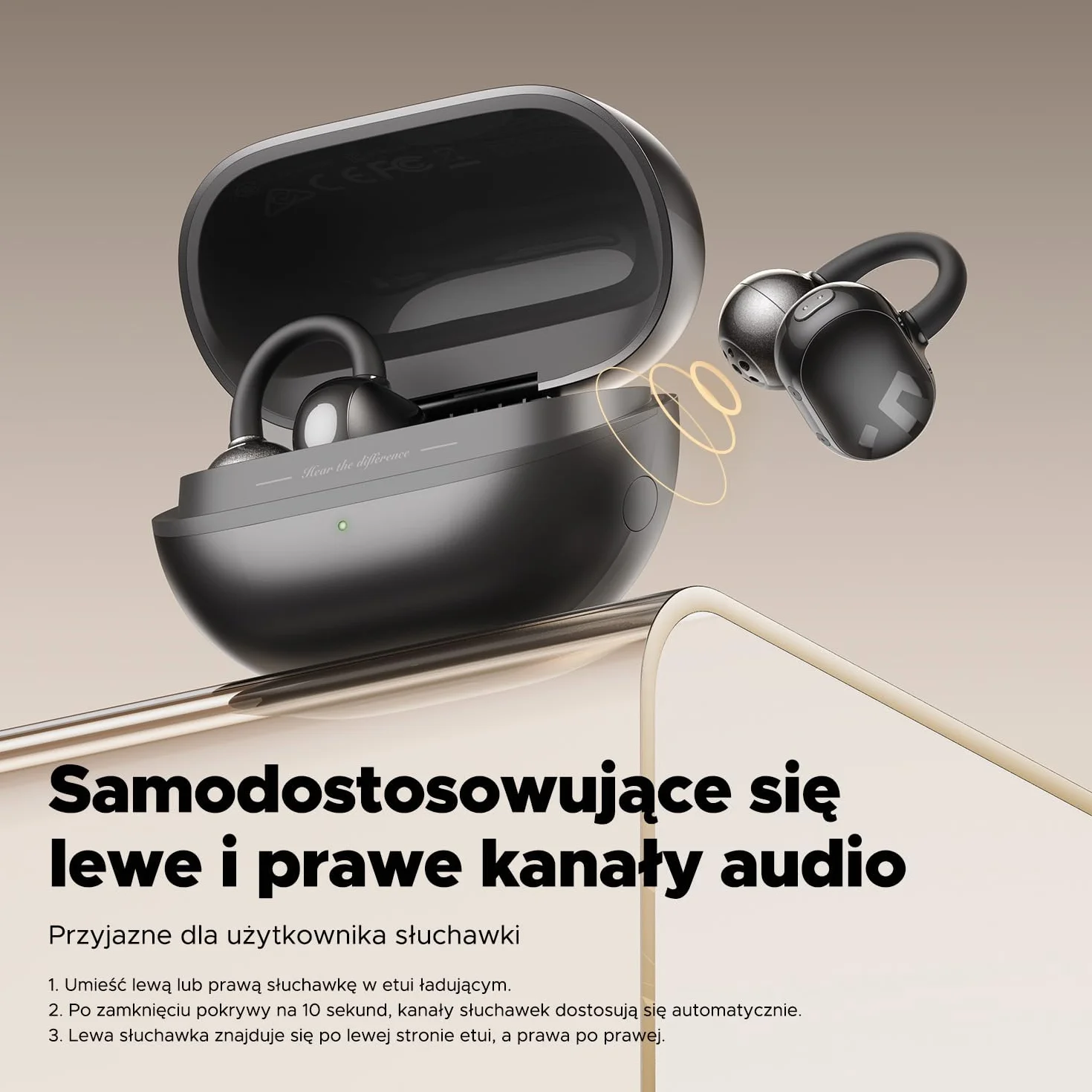 SoundPEATS POP Clip Słuchawki douszne z otwartym uchem Bluetooth 5.4 z podwójnym mikrofonem, wodoodporne bezprzewodowe słuchawki douszne IPX5, 30-godzinny czas odtwarzania, sterowanie aplikacją