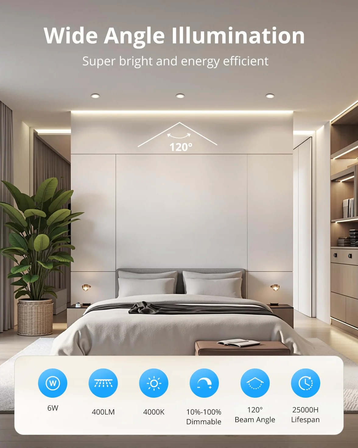 Gr4tec LED Spot Sufitowy, 6W, 4000K, Biały, Otwór 68-80mm, IP65, Łazienka, Salon